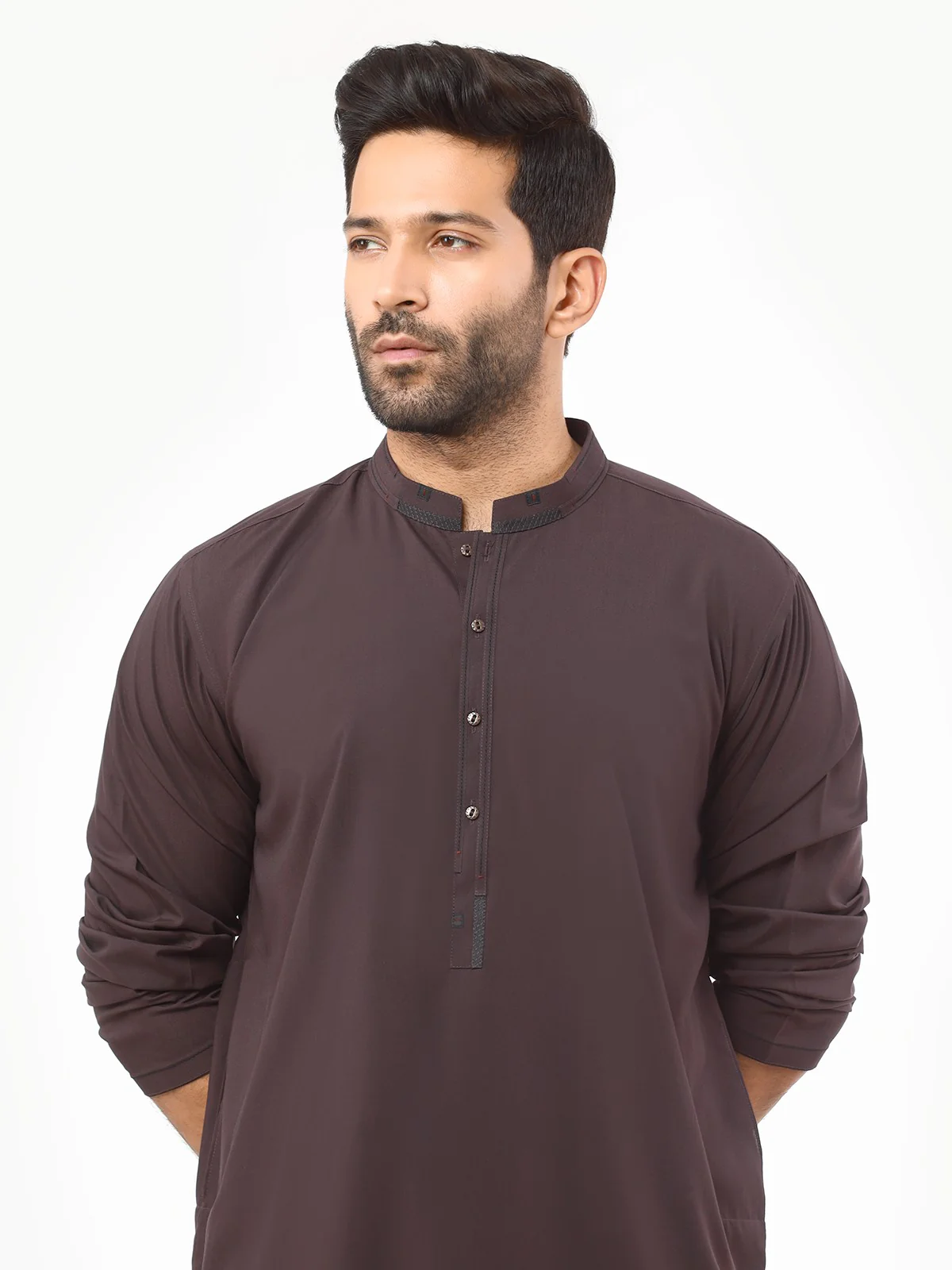 Men's Plum Shalwar Kameez - EMTKS22S-40968 - Image 2
