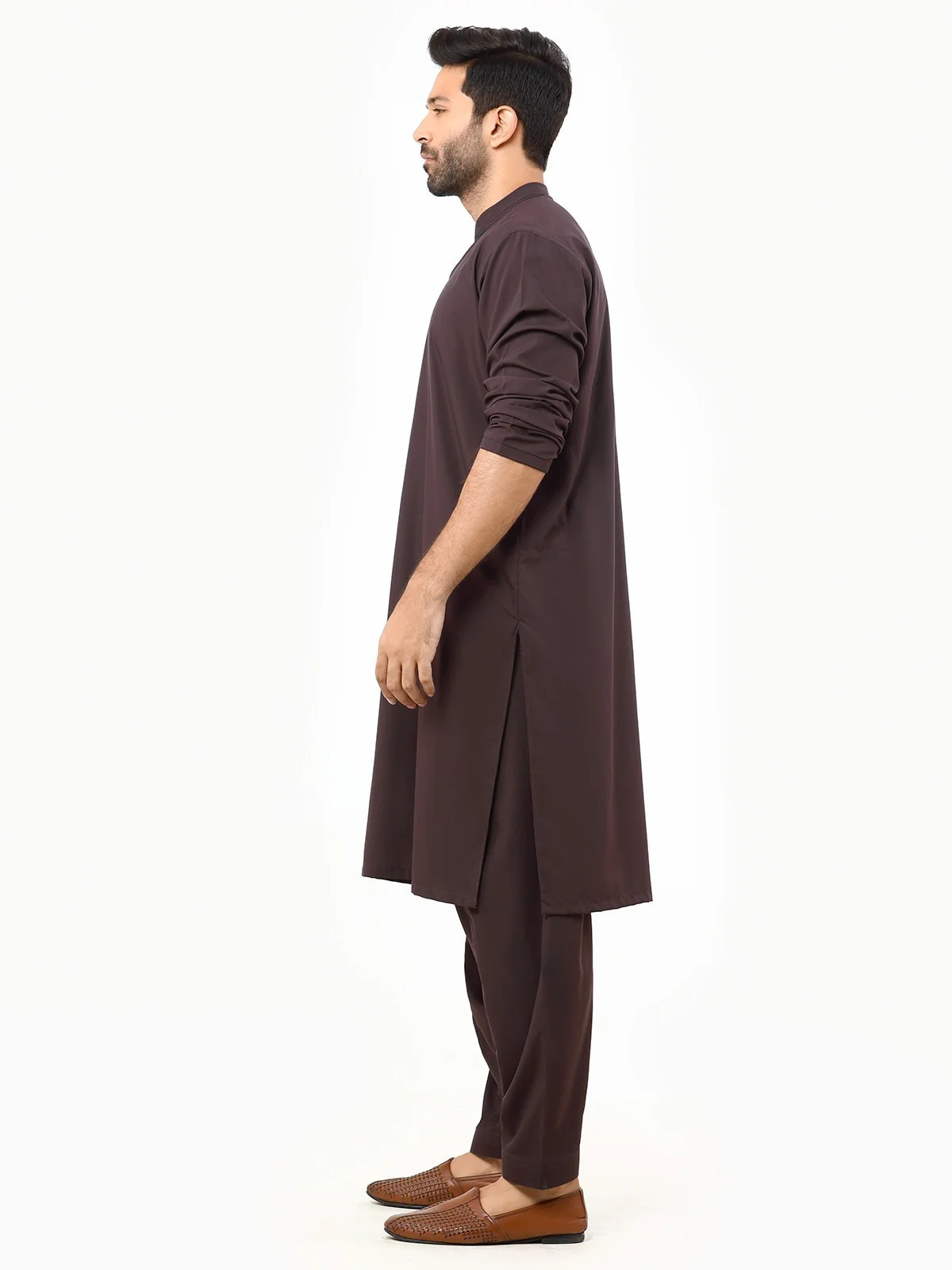 Men's Plum Shalwar Kameez - EMTKS22S-40968 - Image 3