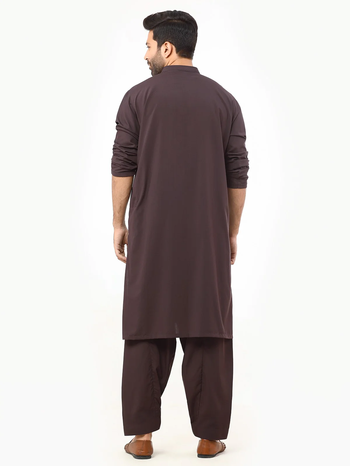Men's Plum Shalwar Kameez - EMTKS22S-40968 - Image 5
