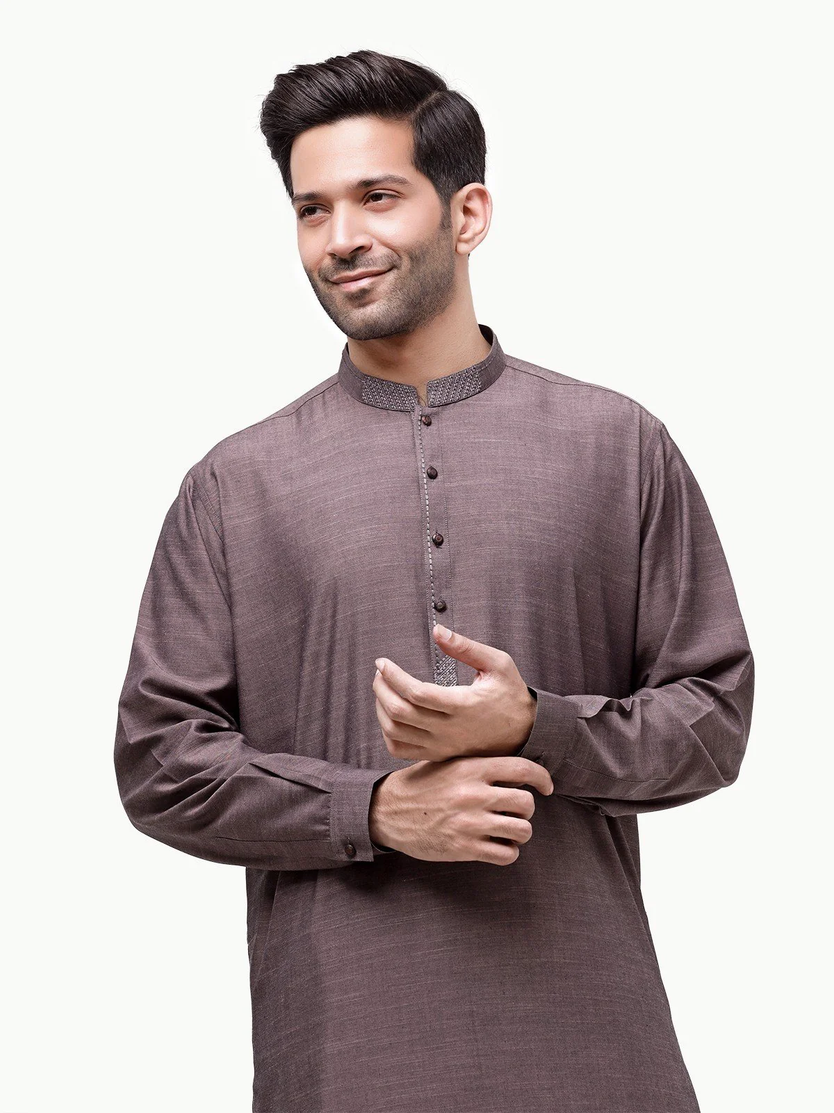 Men's Plum Shalwar Kameez - EMTKS23-40997 - Image 2