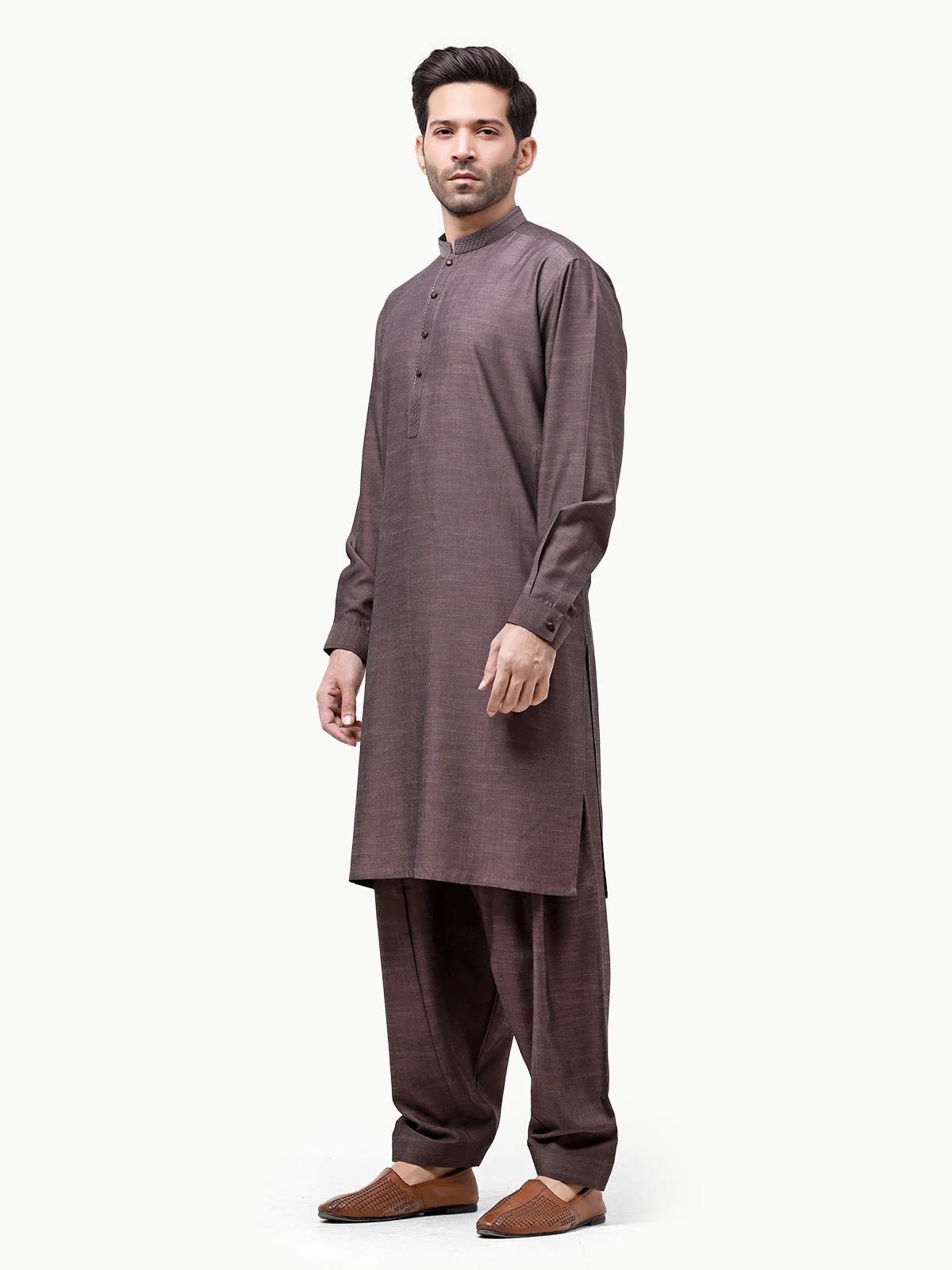 Men's Plum Shalwar Kameez - EMTKS23-40997 - Image 3