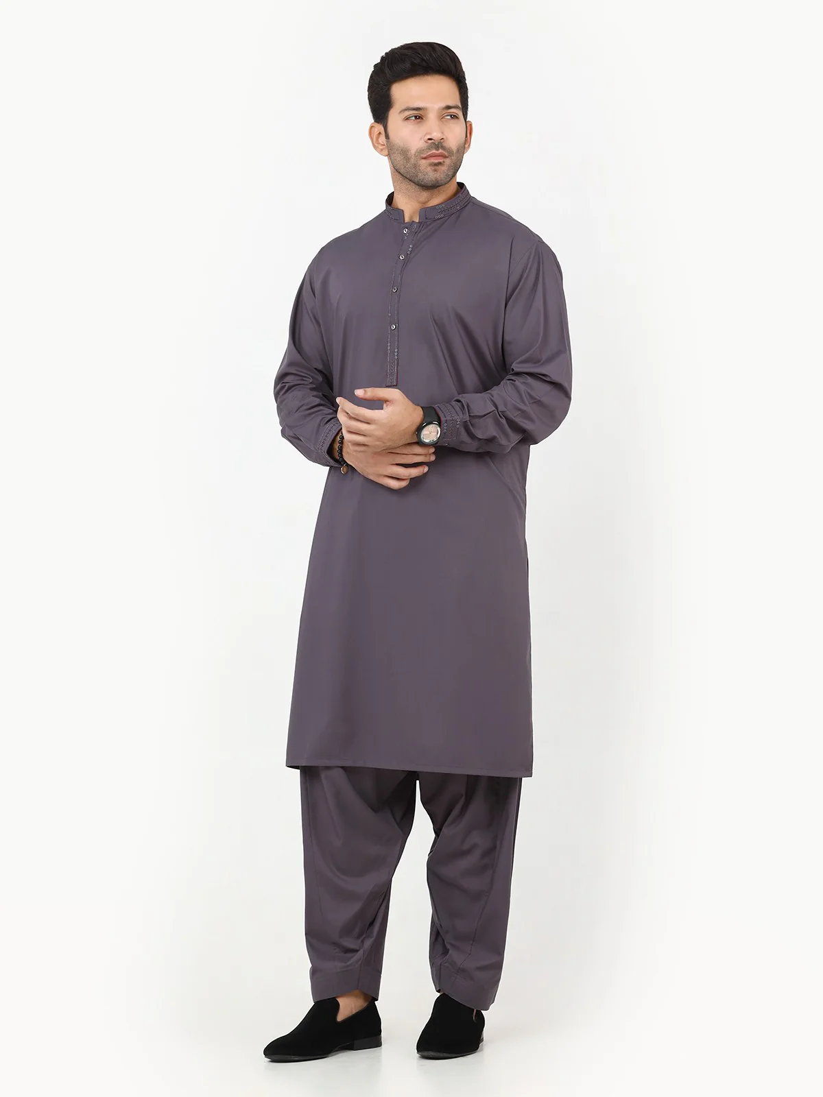 Men's Purple Shalwar Kameez - EMTKS22S-40951 - Image 2