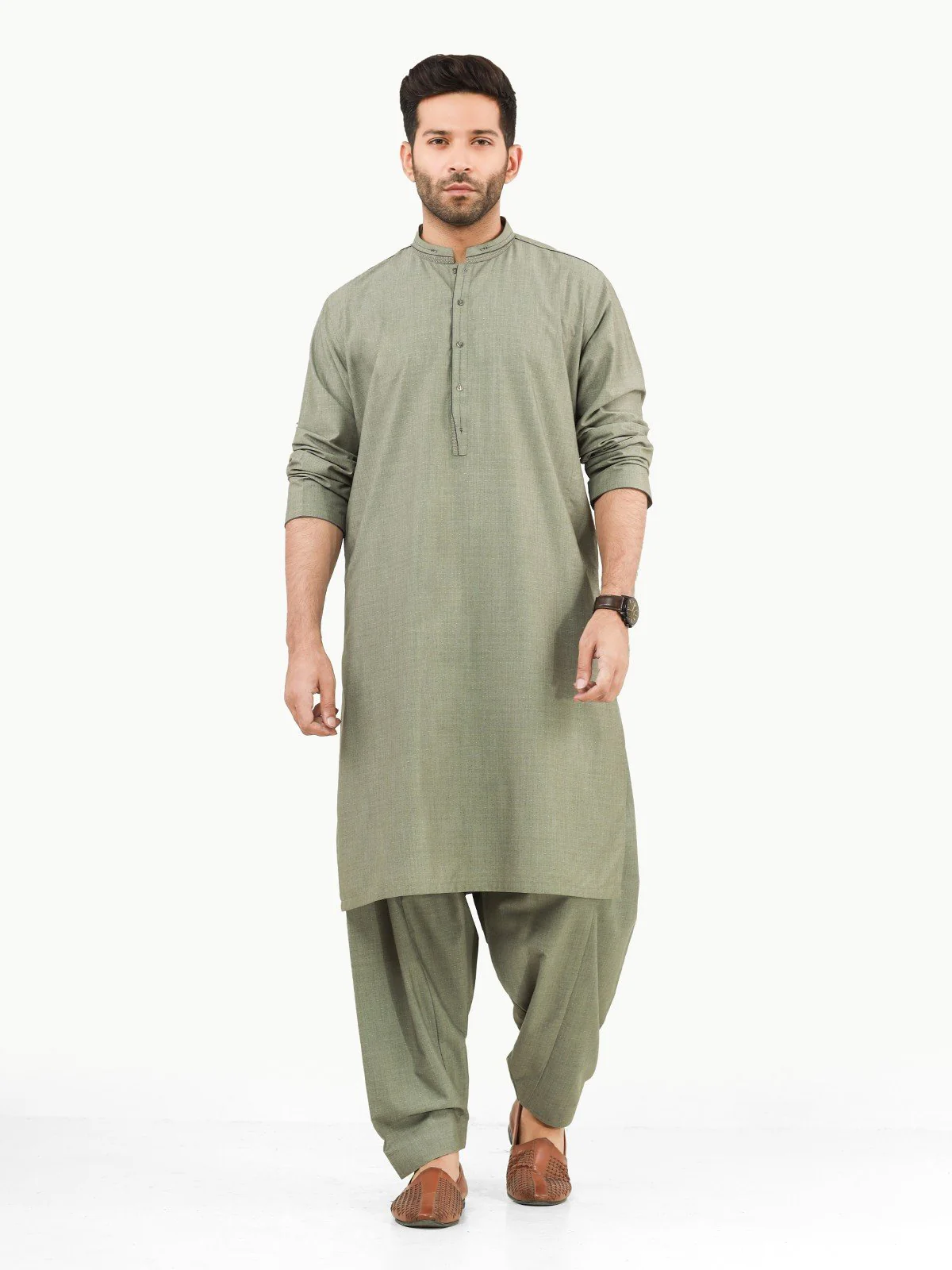 Men's Sage Green Shalwar Kameez - EMTKS22S-40954