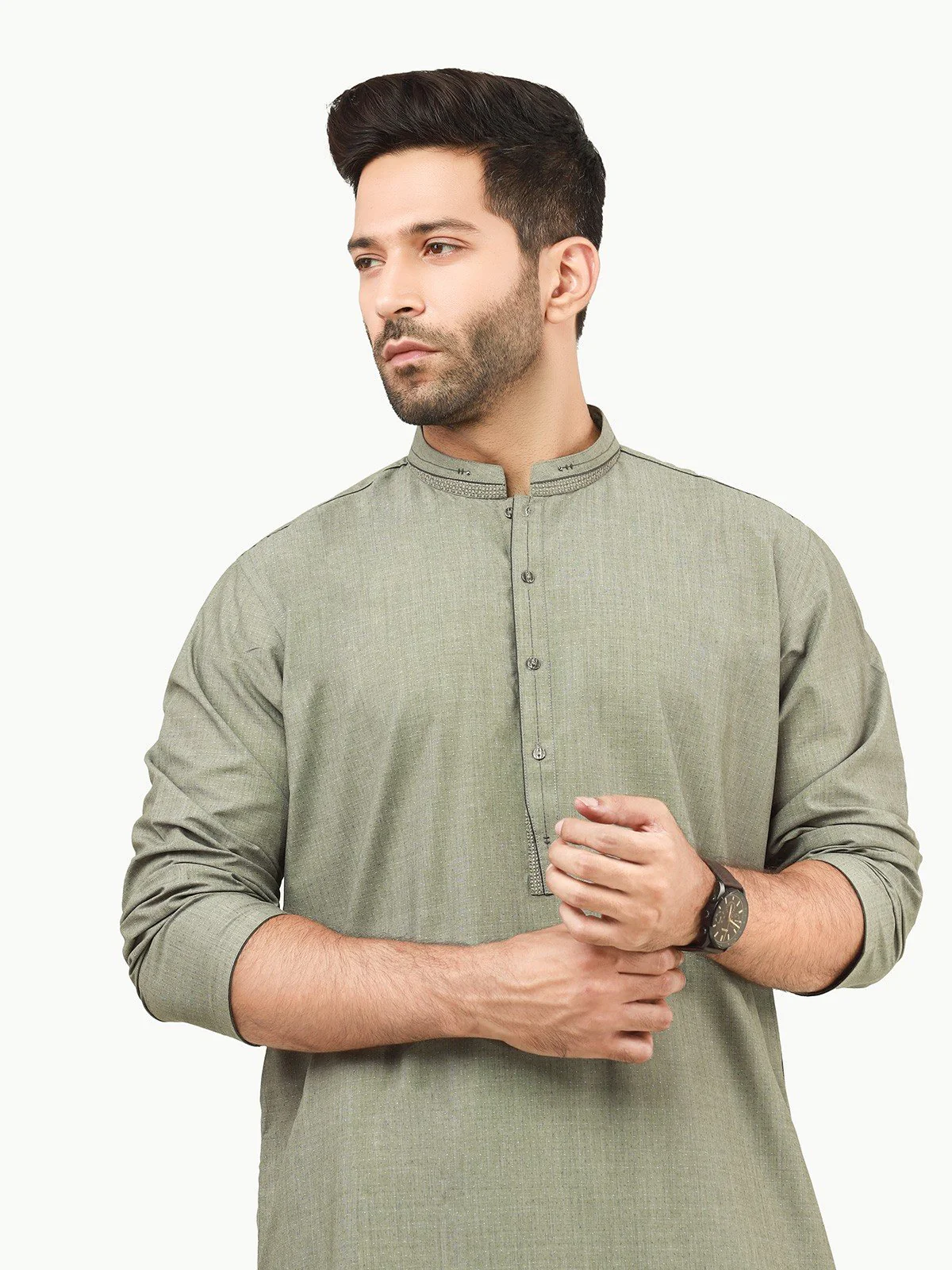 Men's Sage Green Shalwar Kameez - EMTKS22S-40954 - Image 2