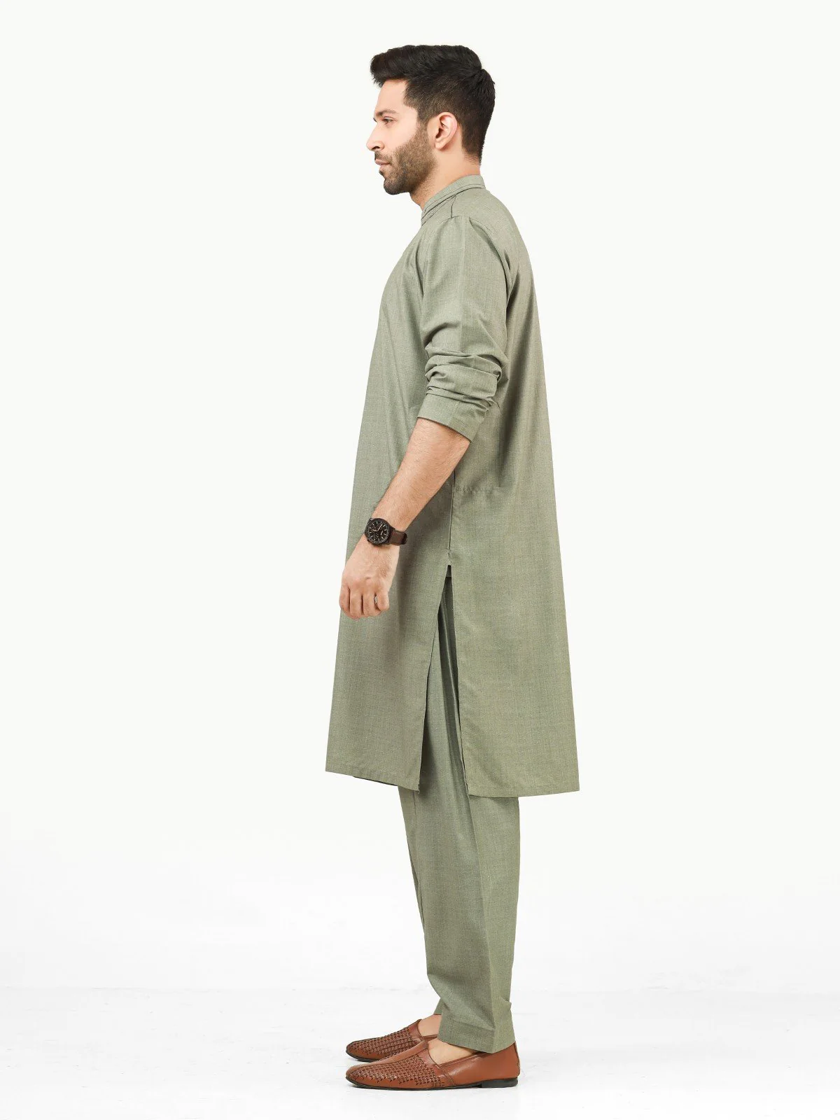 Men's Sage Green Shalwar Kameez - EMTKS22S-40954 - Image 3