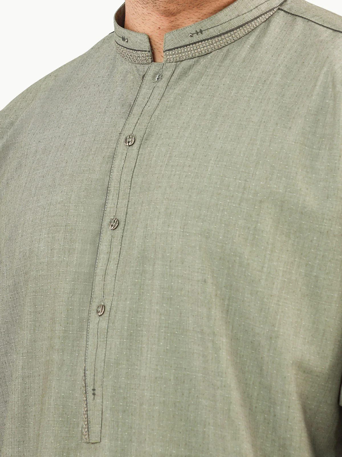 Men's Sage Green Shalwar Kameez - EMTKS22S-40954 - Image 4