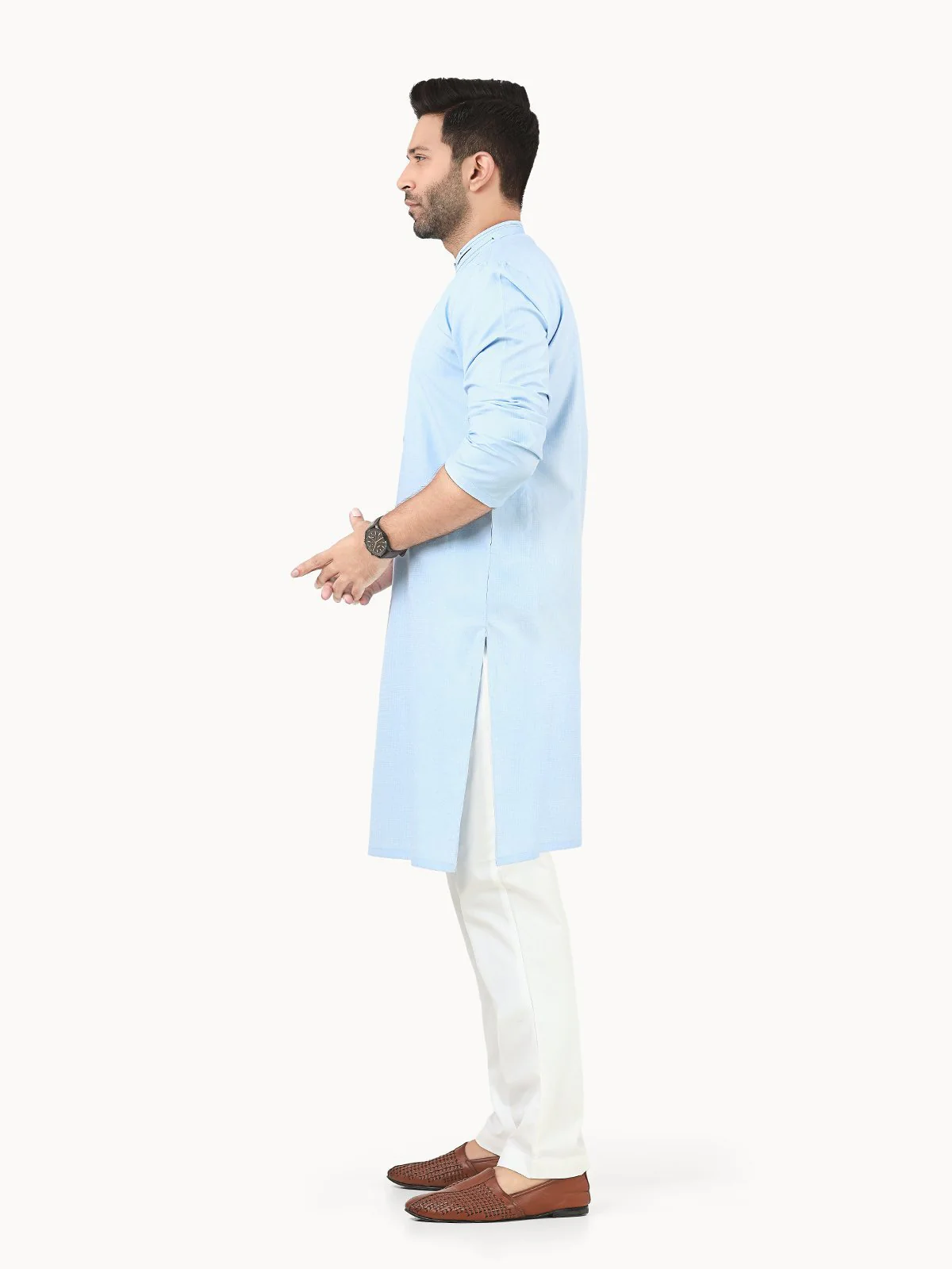 Men's Sky Blue Kurta - EMTK22S-99217 - Image 3