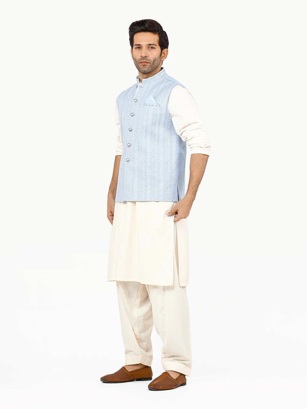 Men's Sky Blue Waist Coat Ceremonial - EMTWCC22-138 - Image 2