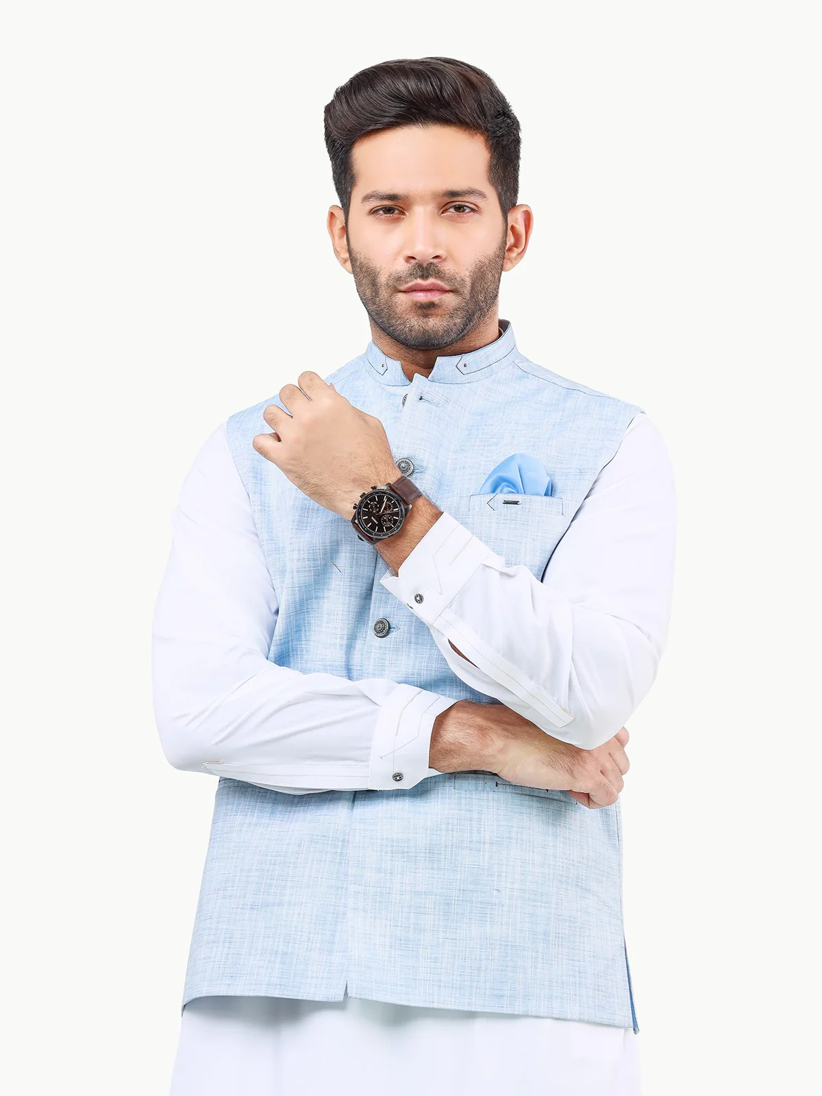 Men's Sky Blue Waist Coat - EMTWC22-35794 - Image 2