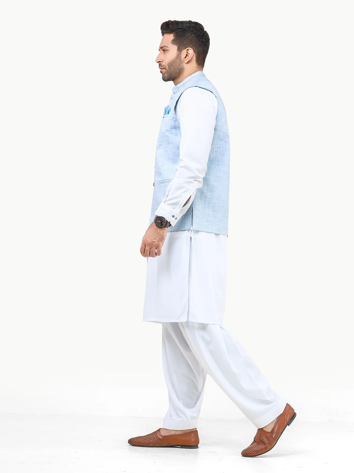 Men's Sky Blue Waist Coat - EMTWC22-35794 - Image 4