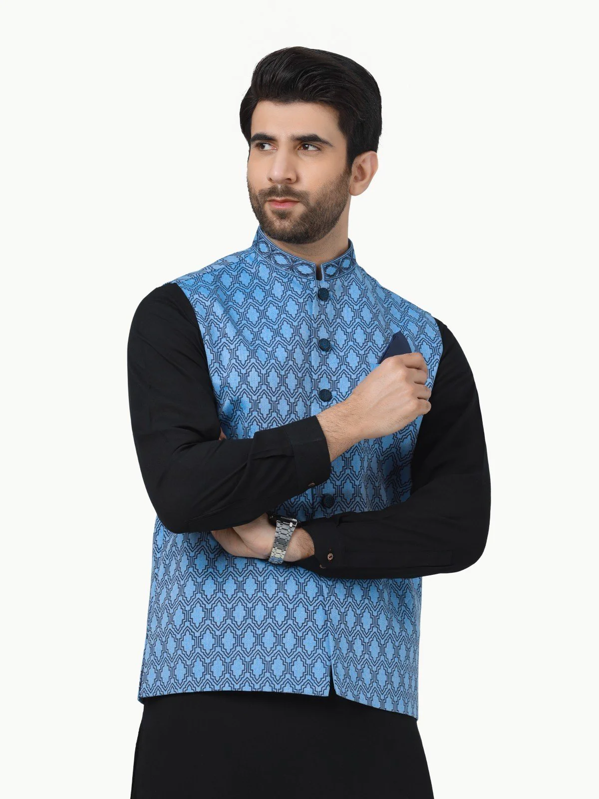 Men's Sky Blue Waist Coat - EMTWC22-35802 - Image 2
