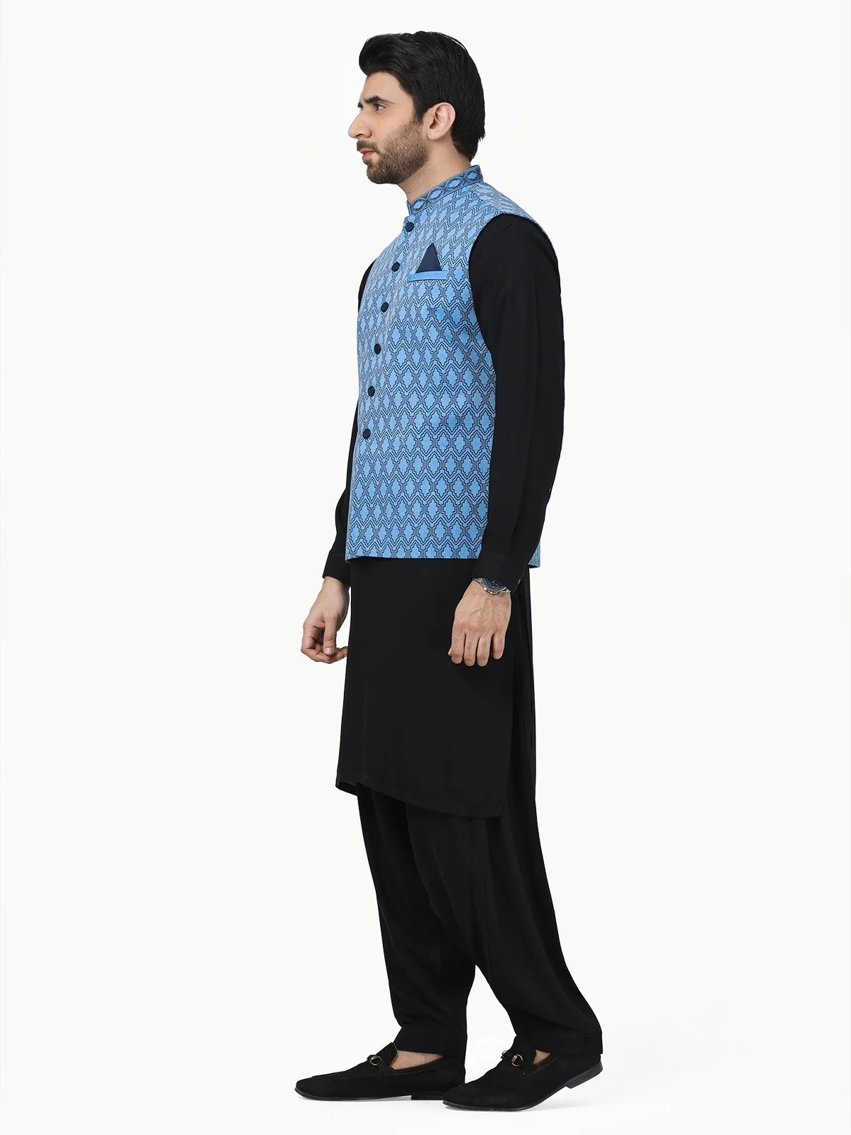 Men's Sky Blue Waist Coat - EMTWC22-35802 - Image 3