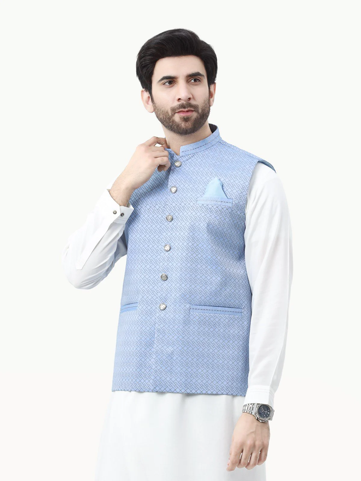 Men's Sky Blue Waist Coat - EMTWC22-35817 - Image 2