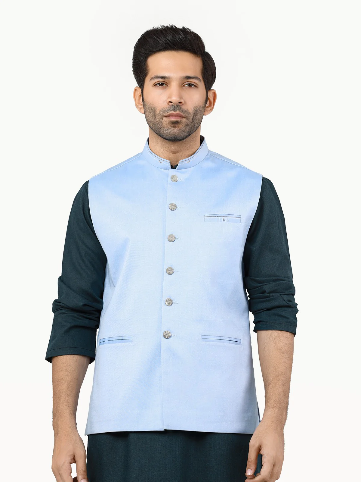 Men's Sky Blue Waist Coat - EMTWC22-35818 - Image 2