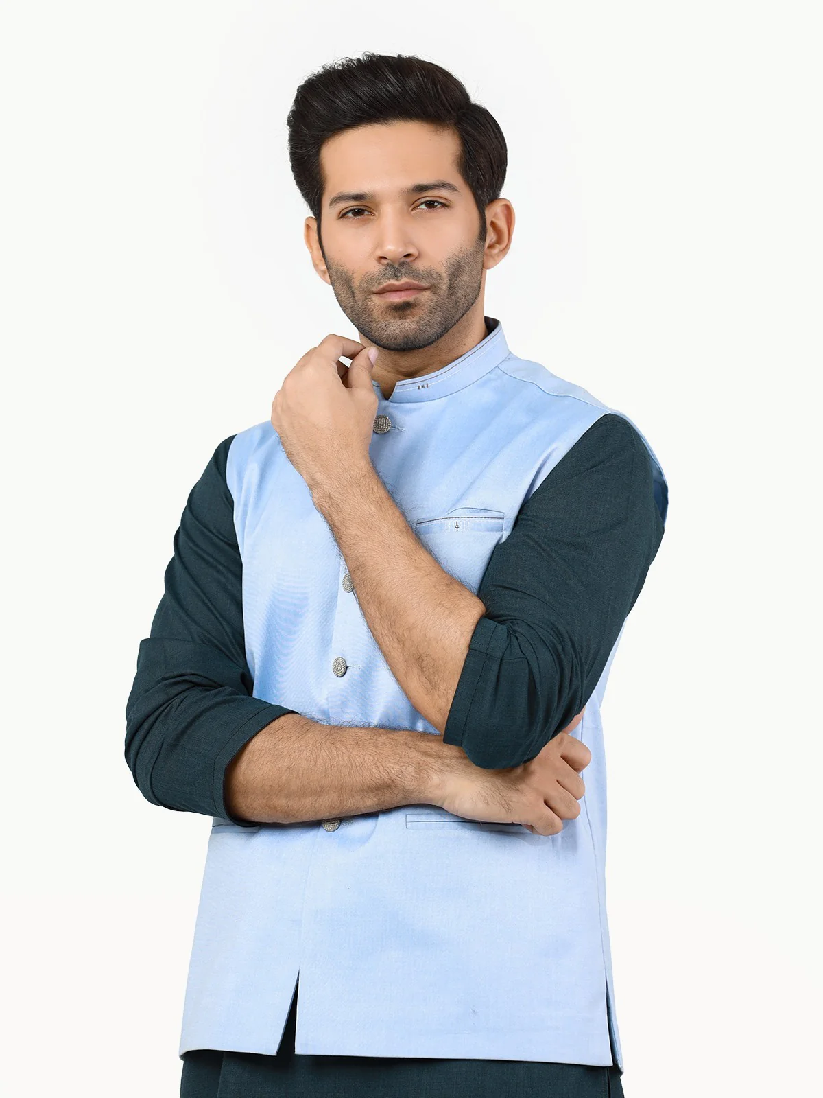 Men's Sky Blue Waist Coat - EMTWC22-35818 - Image 4
