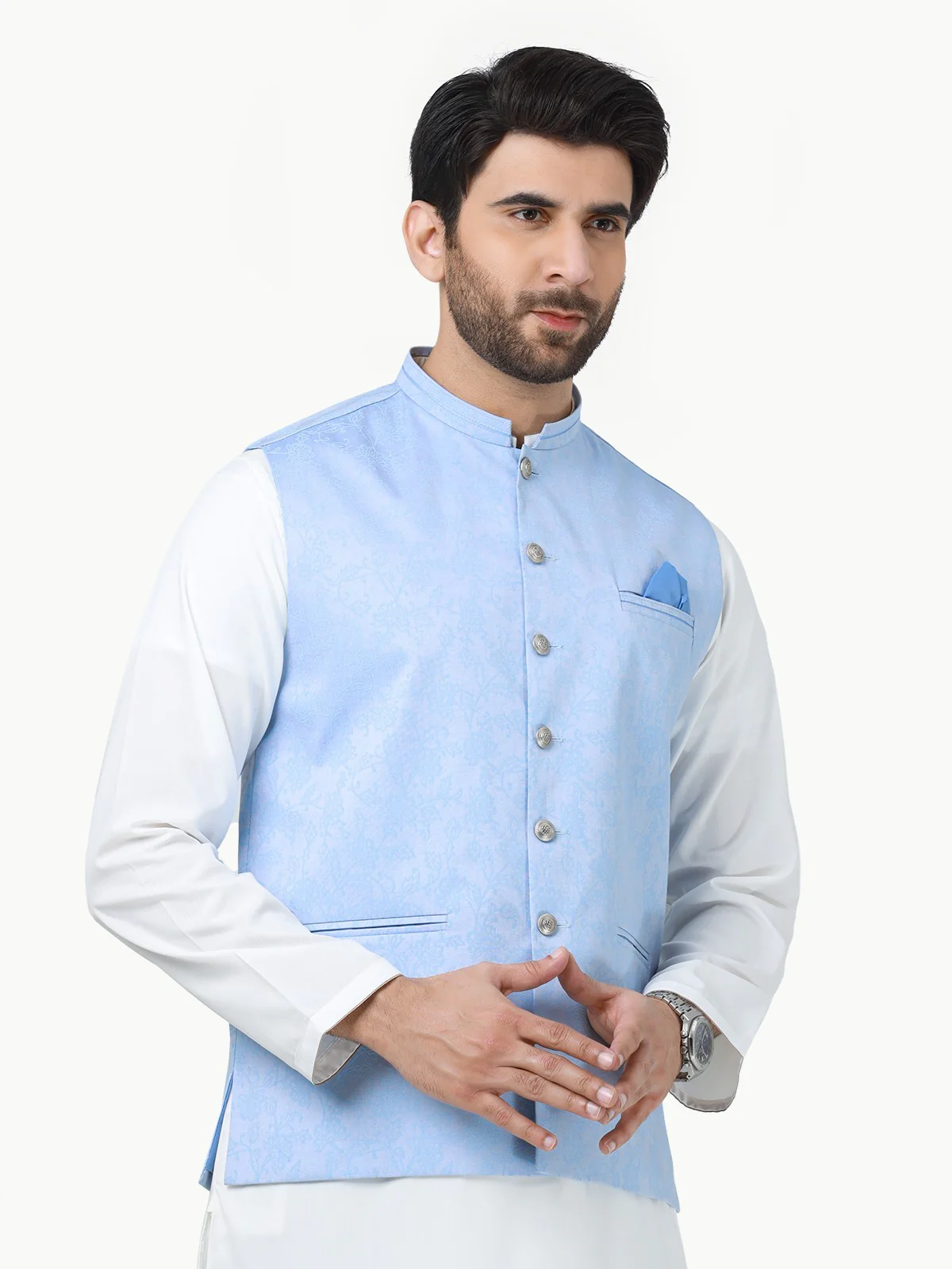 Men's Sky Blue Waist Coat - EMTWC22-35819 - Image 2