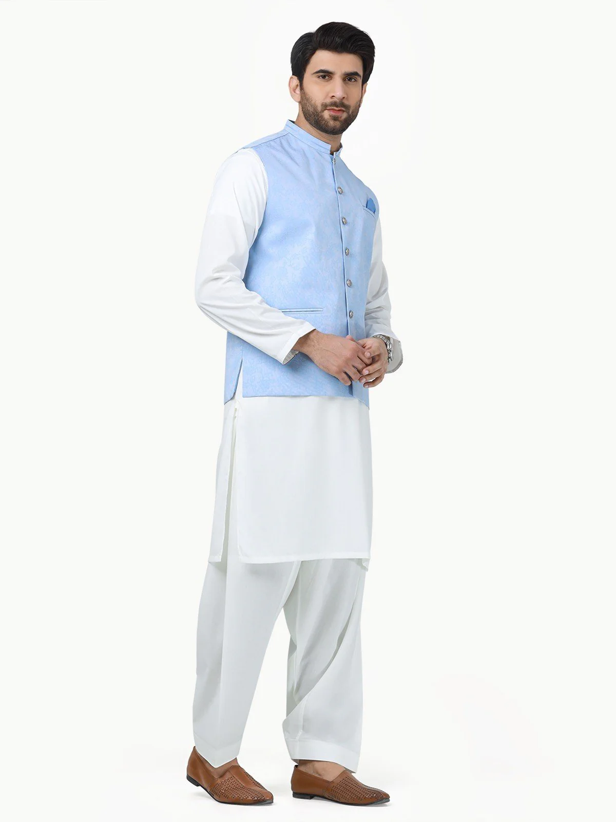 Men's Sky Blue Waist Coat - EMTWC22-35819 - Image 3