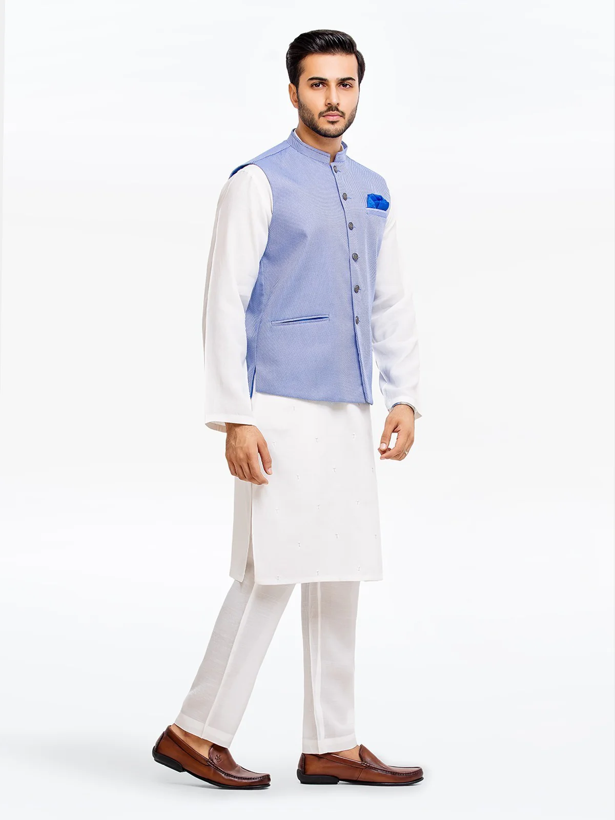 Men's Sky Blue Waist Coat - EMTWC23-35874 - Image 3