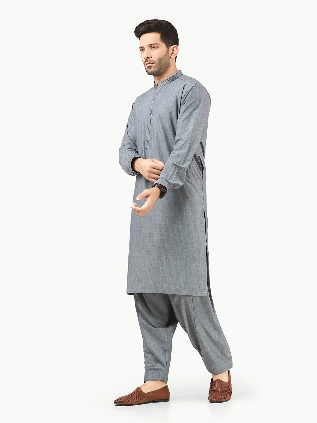 Men's Steel Blue Shalwar Kameez - EMTKS22S-40965 - Image 3