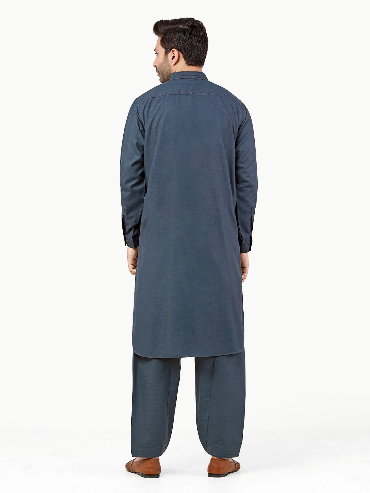 Men's Steel Blue Shalwar Kameez - EMTKS22S-40985 - Image 5