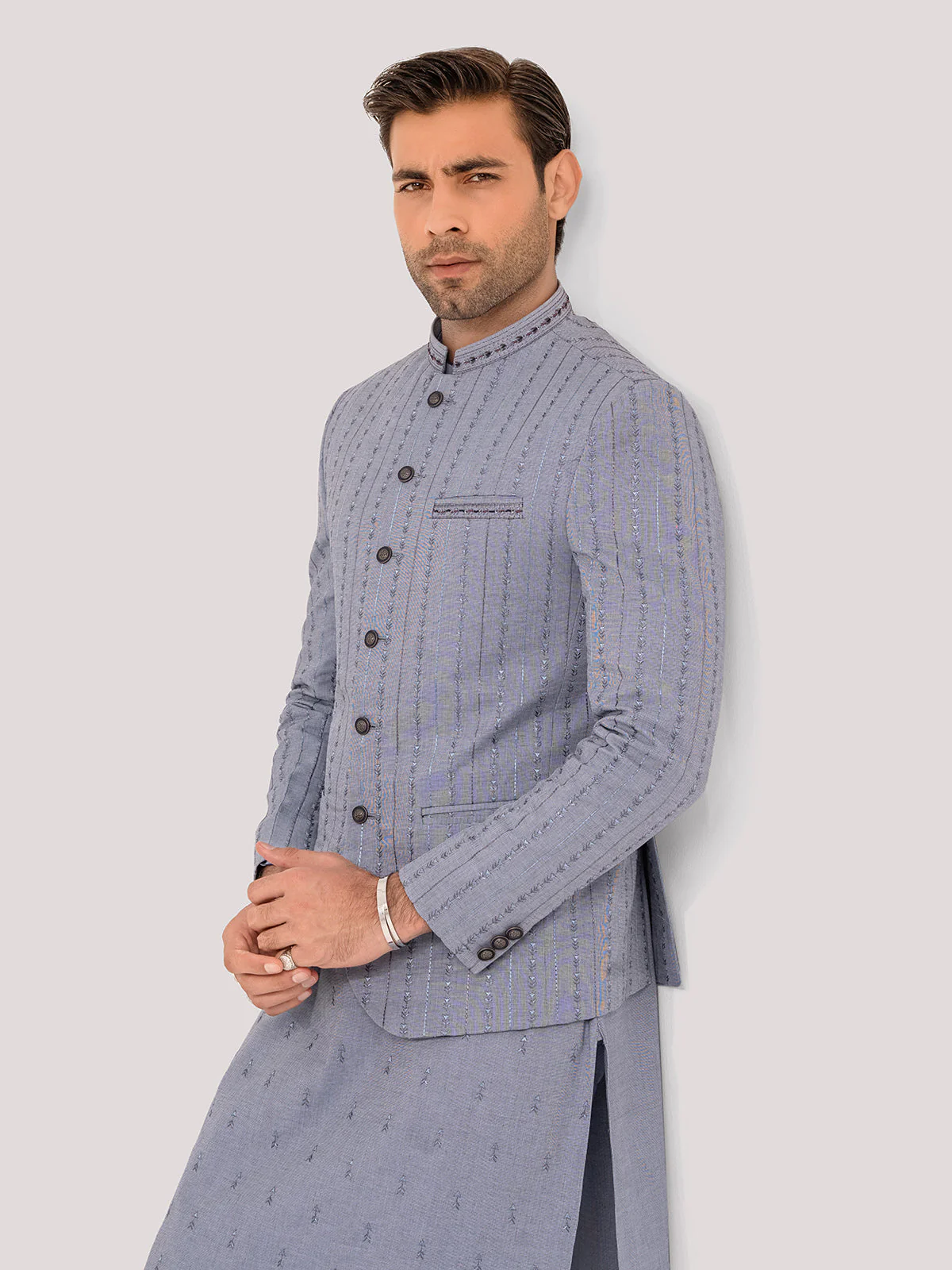Men's Steel Blue Prince Coat Suit - EMTPCS22-017 - Image 2