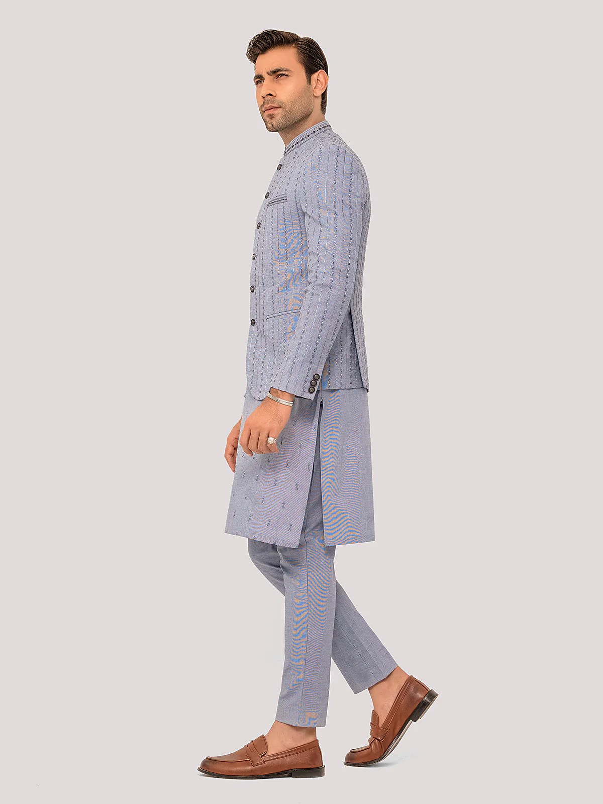 Men's Steel Blue Prince Coat Suit - EMTPCS22-017 - Image 3