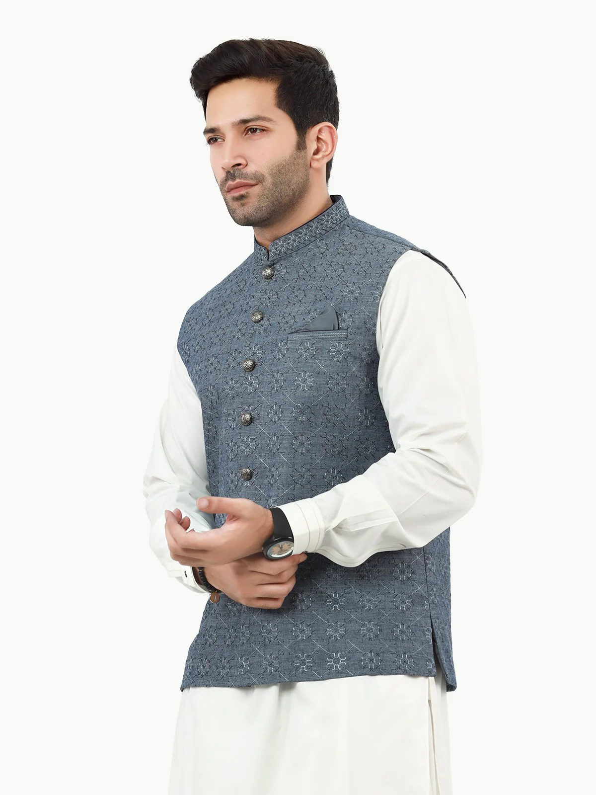 Men's Steel Blue Waist Coat Ceremonial - EMTWCC22-136 - Image 2