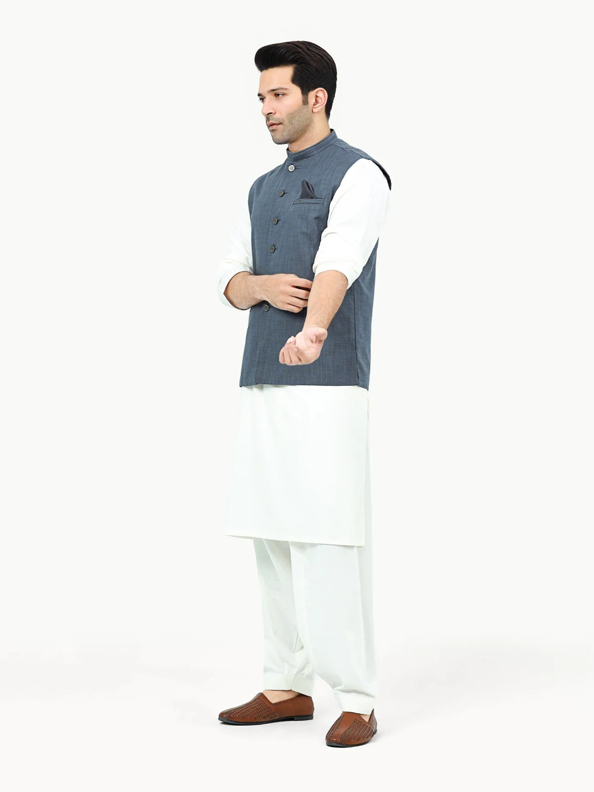 Men's Steel Blue Waist Coat - EMTWC22-35797 - Image 3