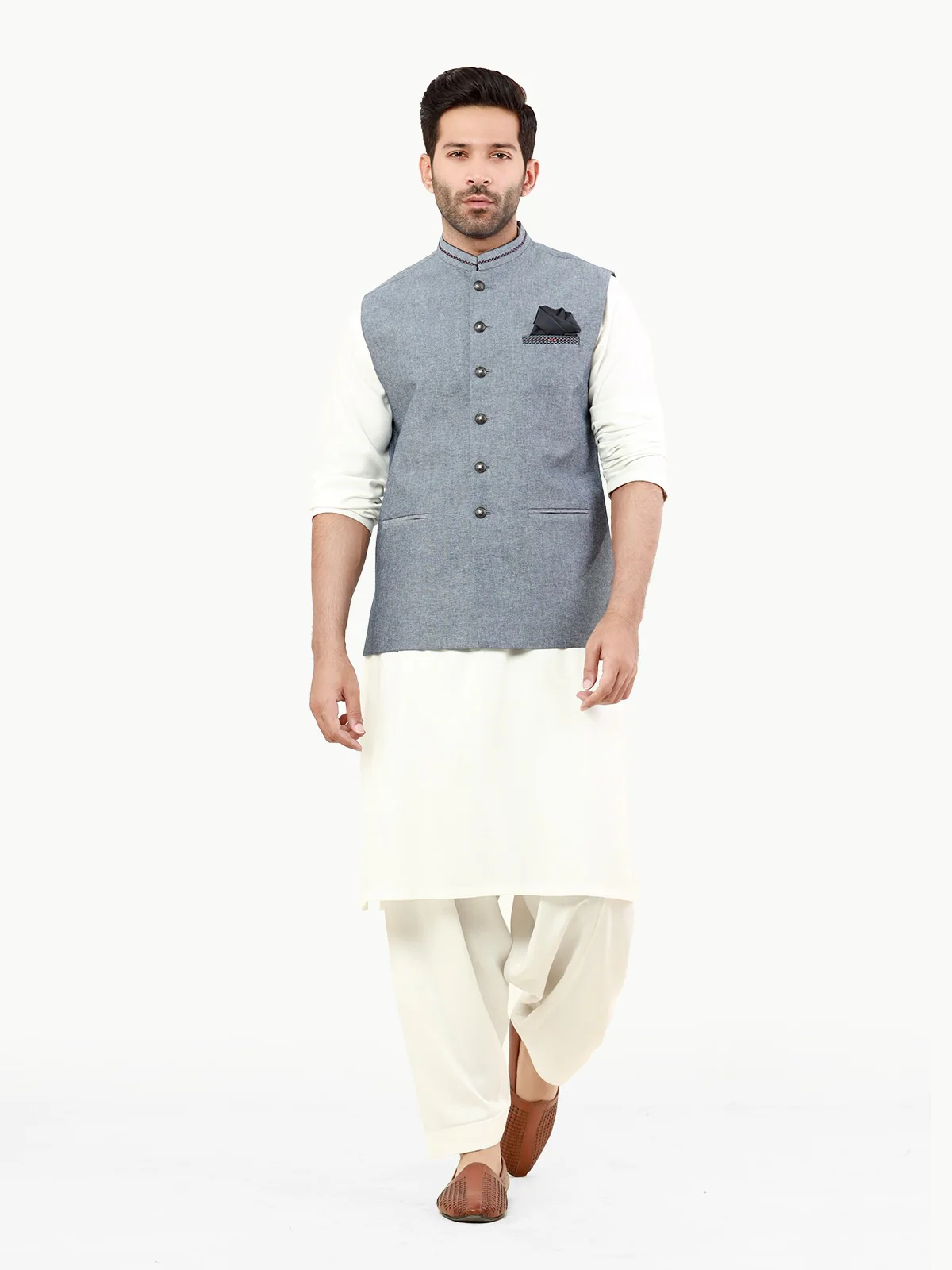 Men's Steel Blue Waist Coat - EMTWC22-35813