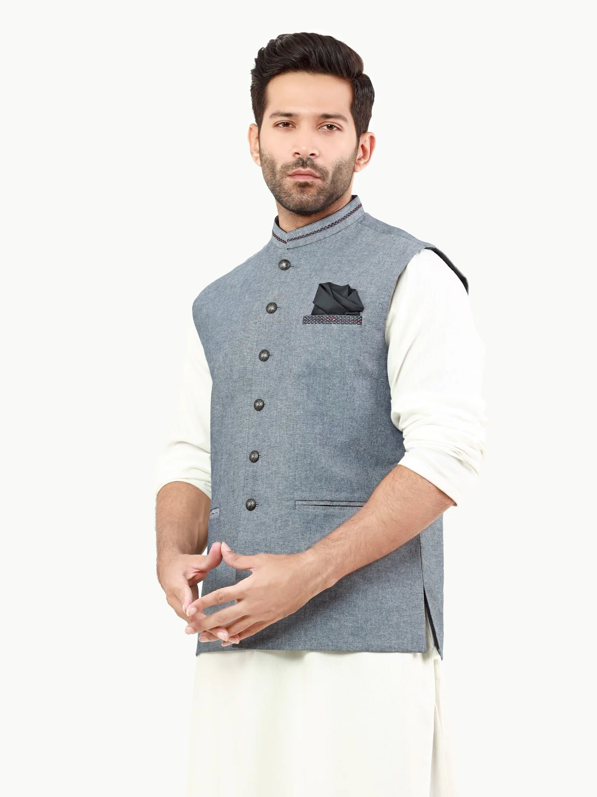 Men's Steel Blue Waist Coat - EMTWC22-35813 - Image 2