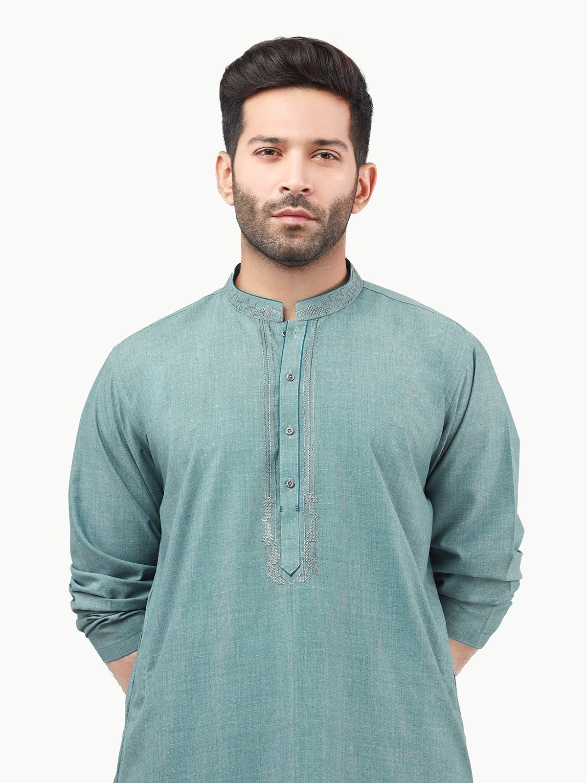 Men's Teal Blue Shalwar Kameez - EMTKS22S-40959 - Image 2