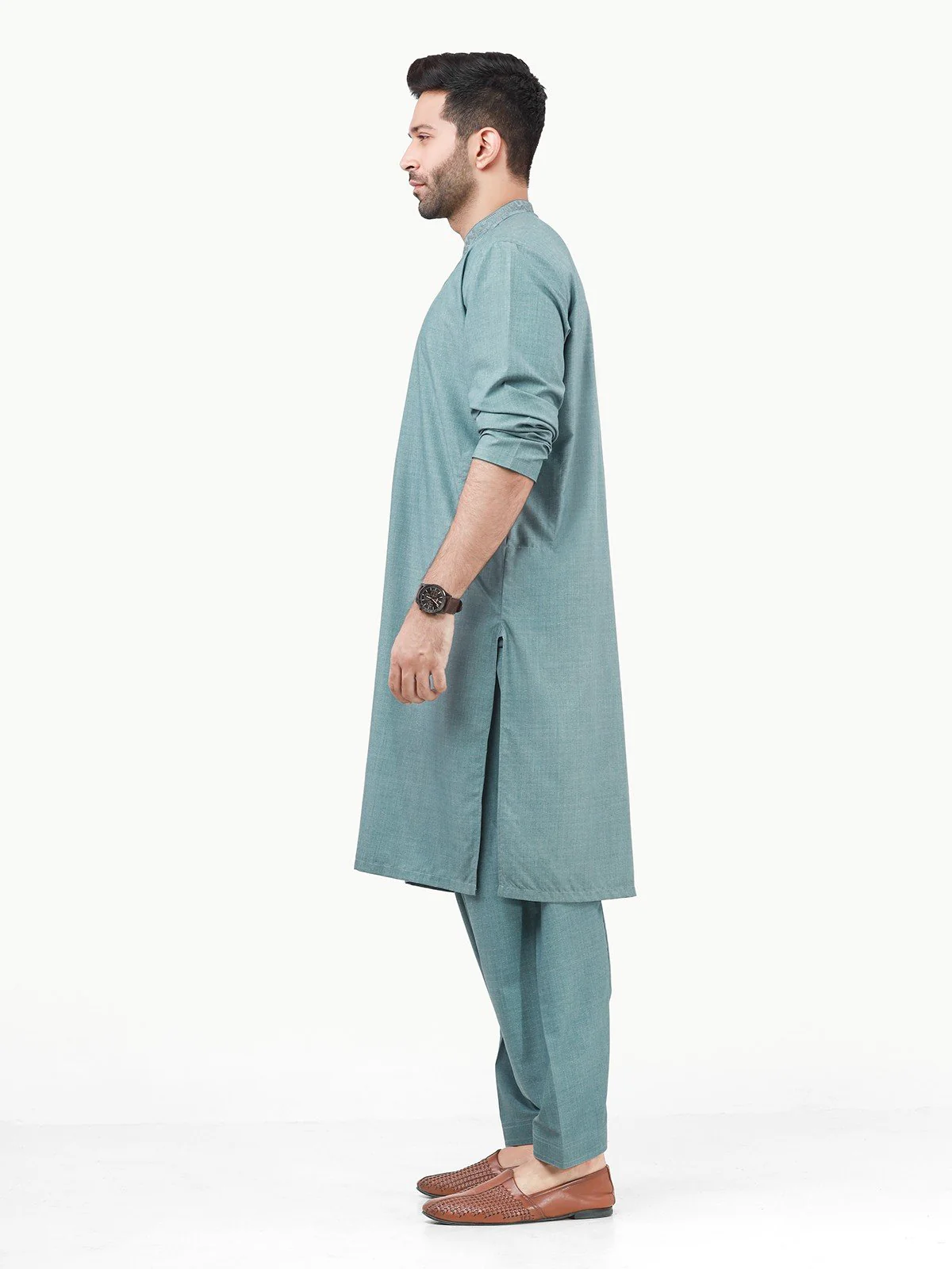 Men's Teal Blue Shalwar Kameez - EMTKS22S-40959 - Image 3