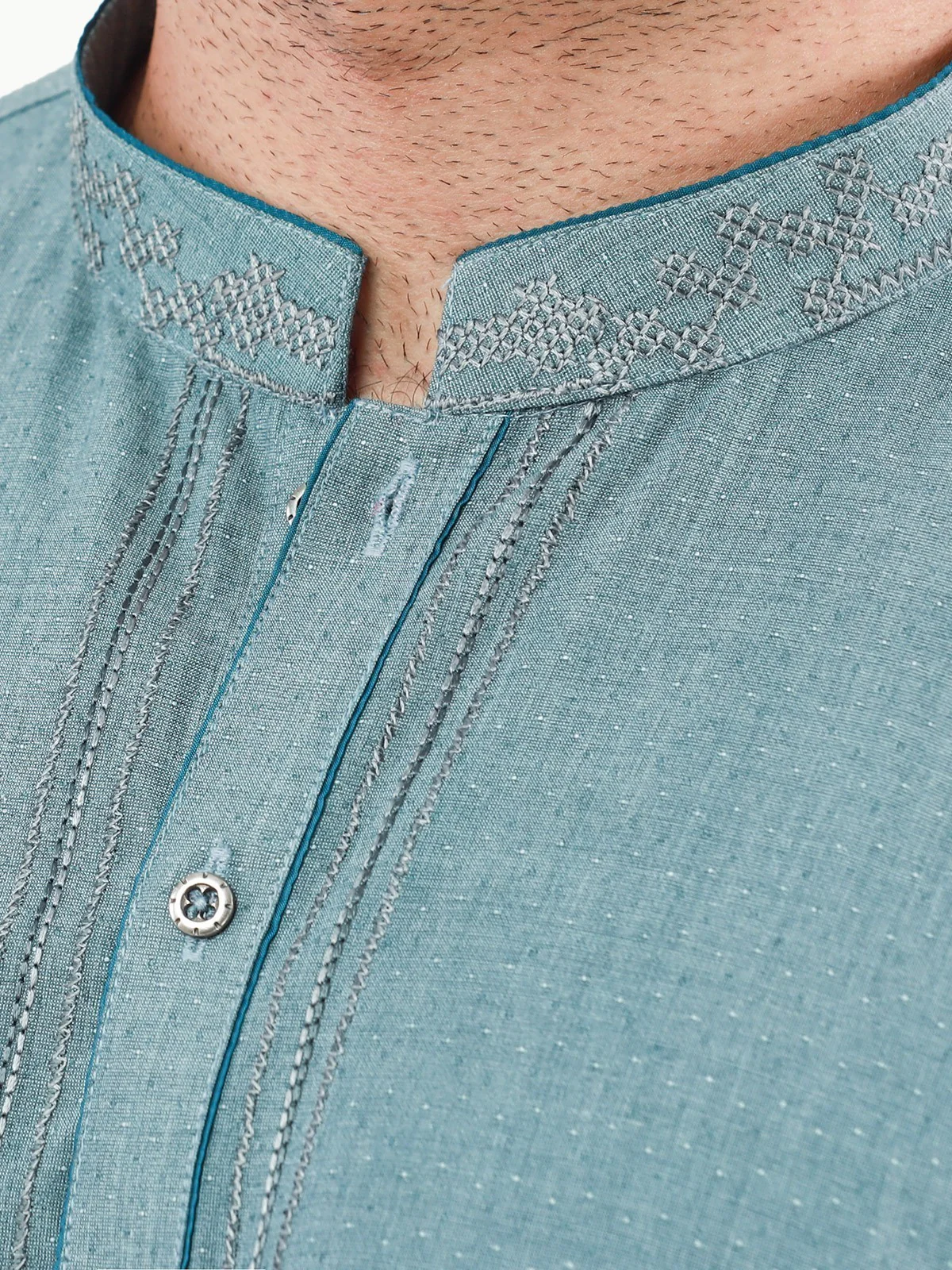 Men's Teal Blue Shalwar Kameez - EMTKS22S-40959 - Image 4