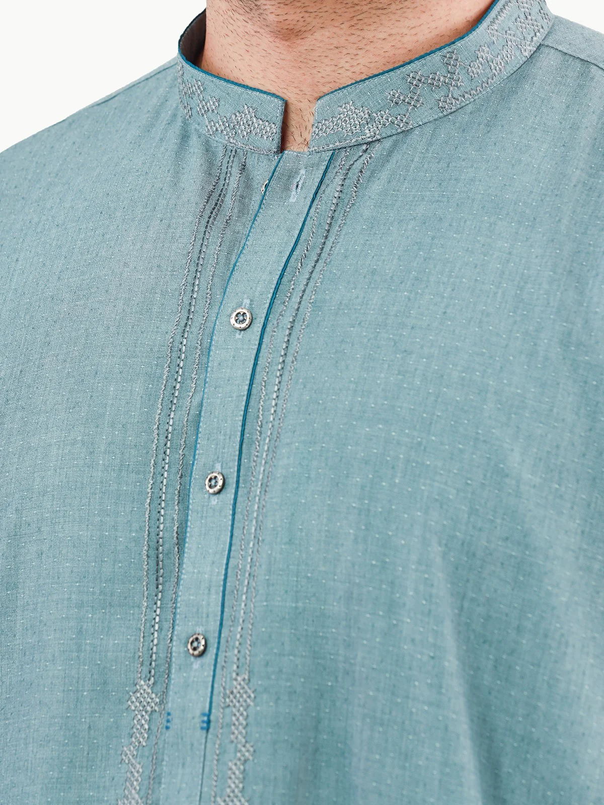 Men's Teal Blue Shalwar Kameez - EMTKS22S-40959 - Image 5