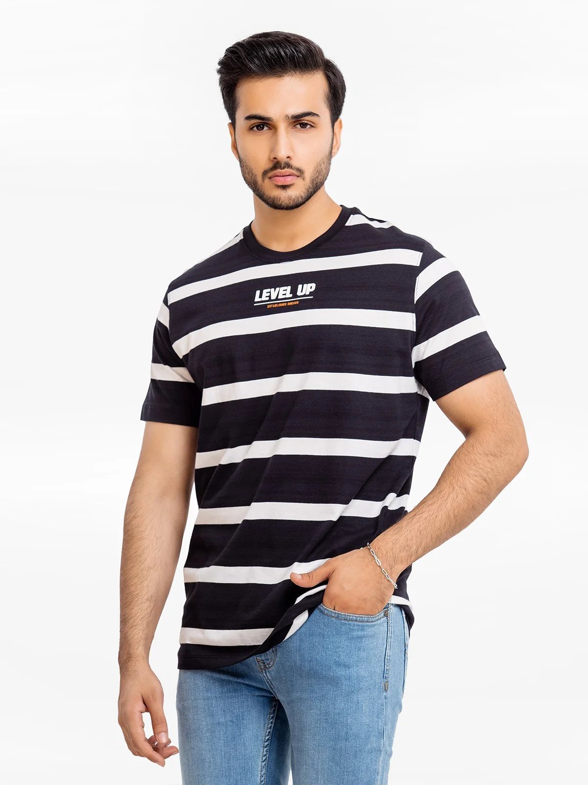 Men's White & Black Graphic Tee - EMTGT23-009 - Image 2
