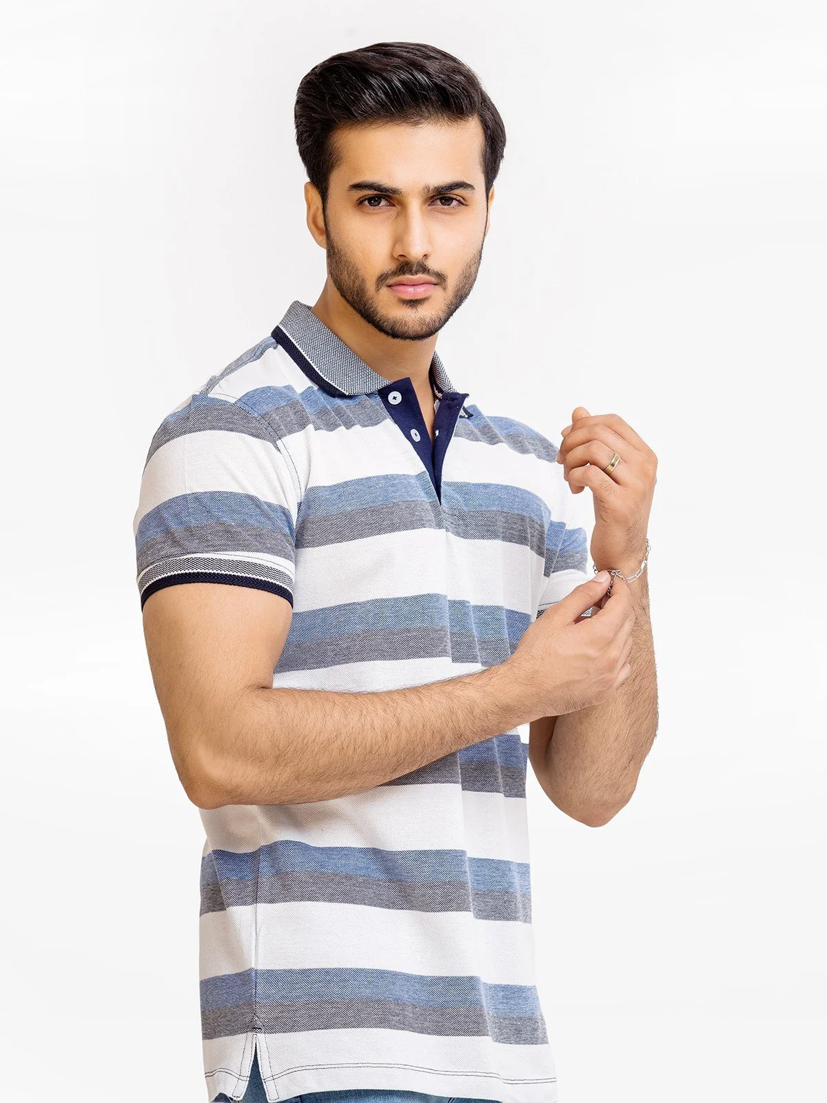 Men's White & Blue Polo Shirt - EMTPS23-002 - Image 2