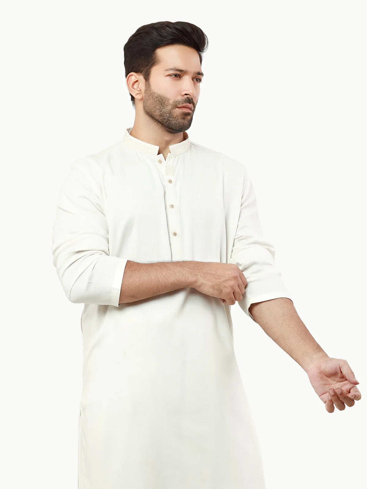 Men's White Shalwar Kameez - EMTKS22S-40974 - Image 2