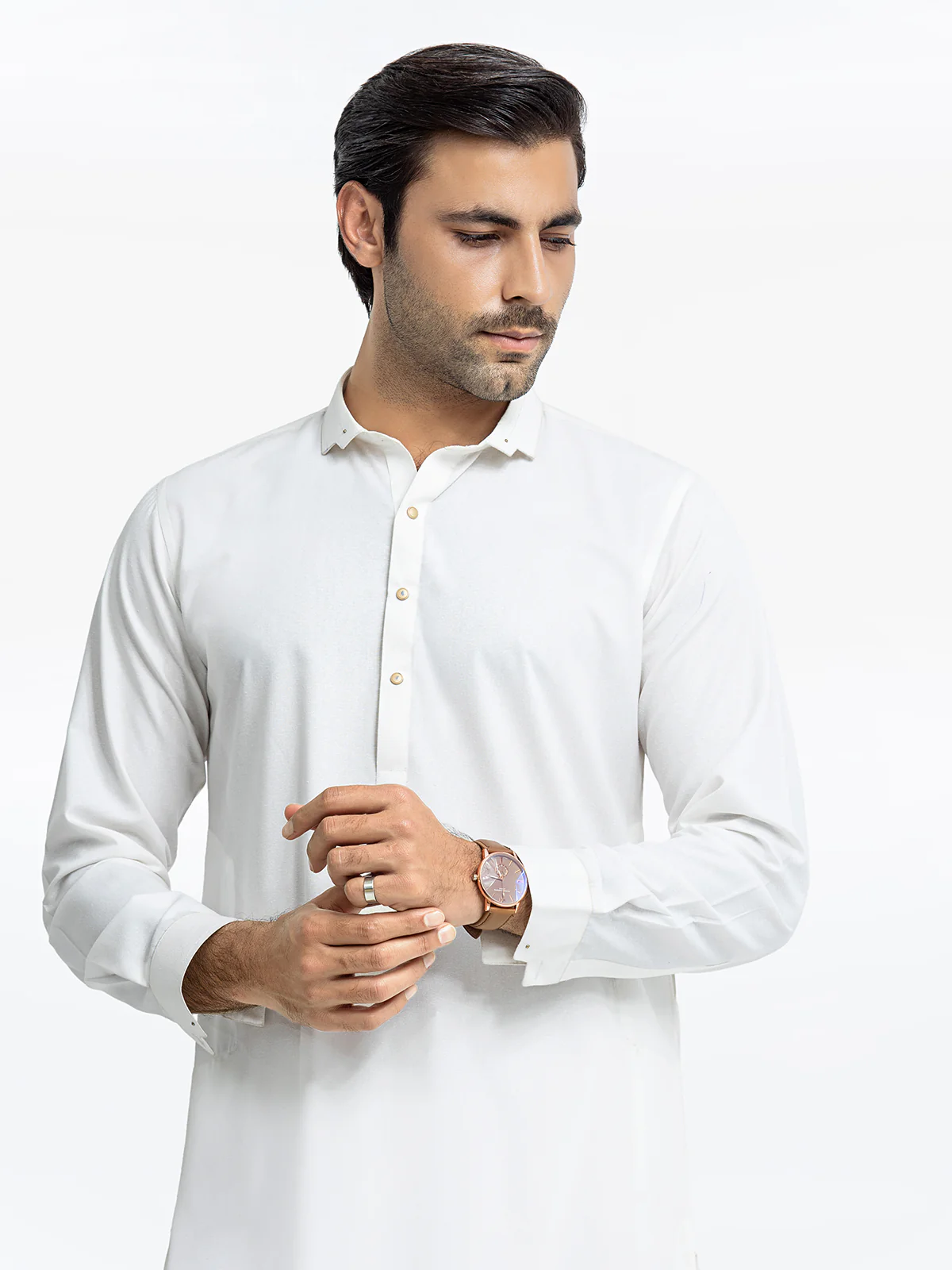 Men's White Shalwar Kameez Tailored - EMTKST24-99442 - Image 2
