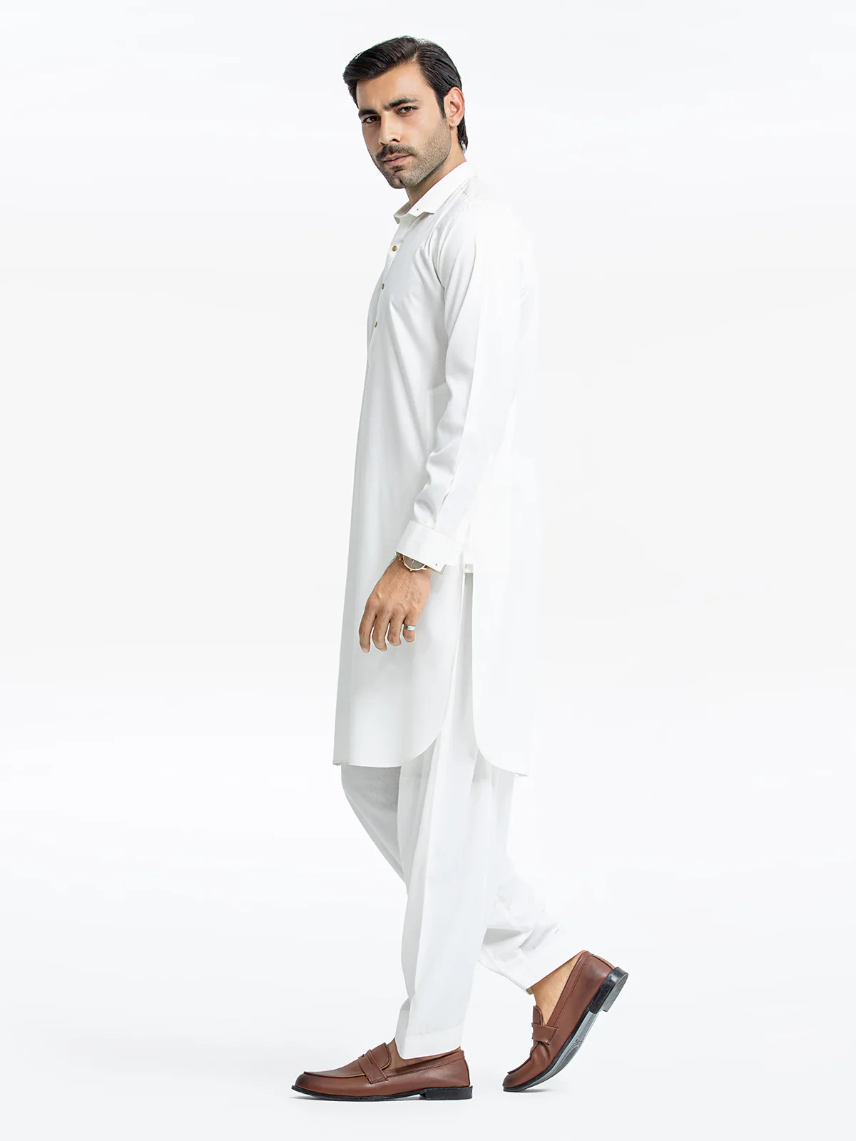 Men's White Shalwar Kameez Tailored - EMTKST24-99442 - Image 3