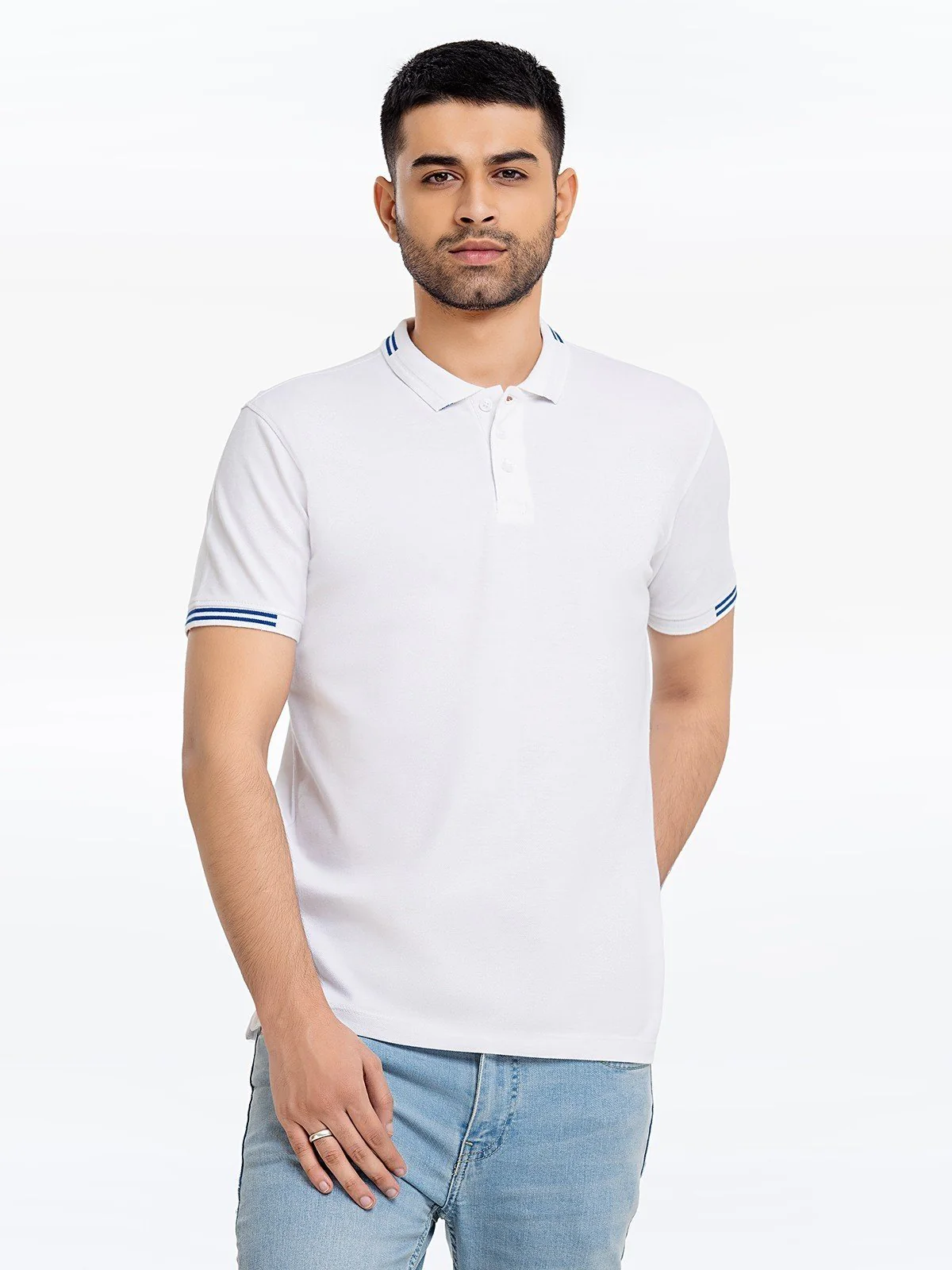 Men's White Polo Shirt - EMTPS23-045 - Image 4
