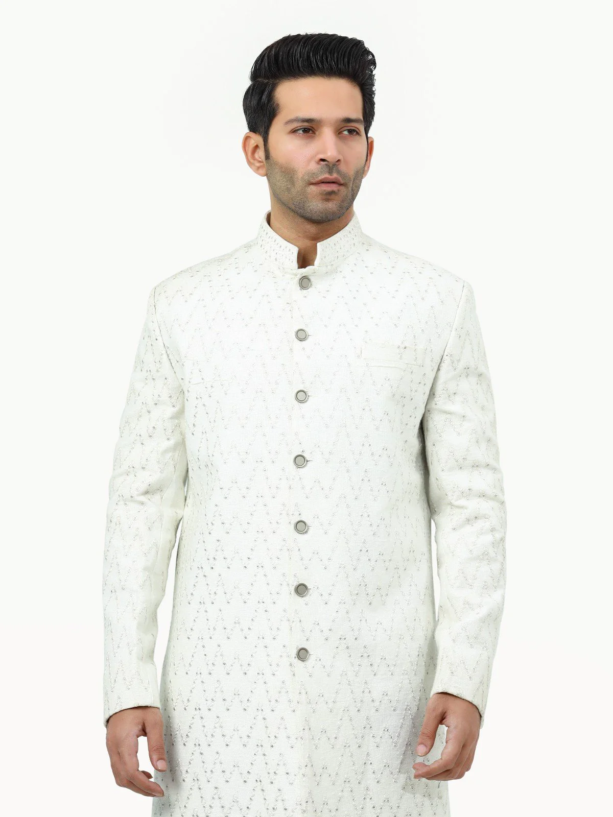 Men's White Sherwani - EMTS22-7219 - Image 2