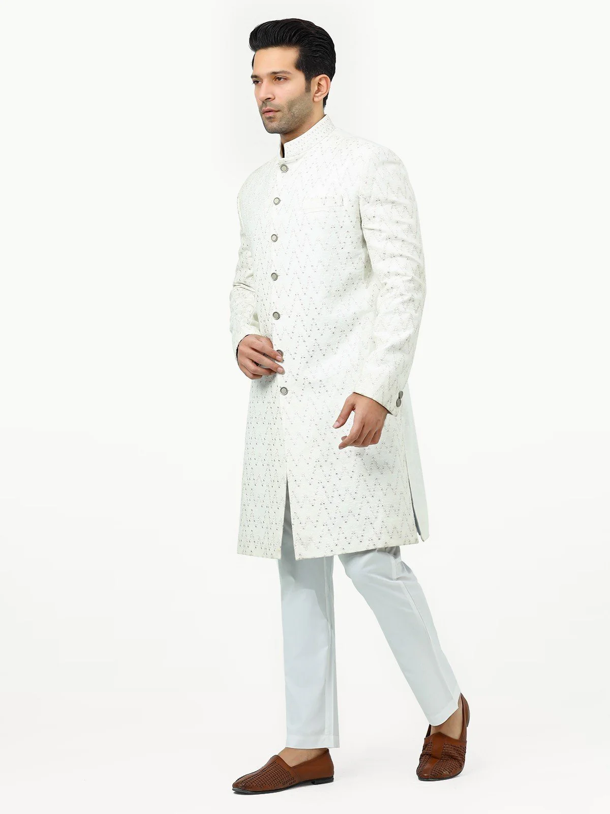 Men's White Sherwani - EMTS22-7219 - Image 3