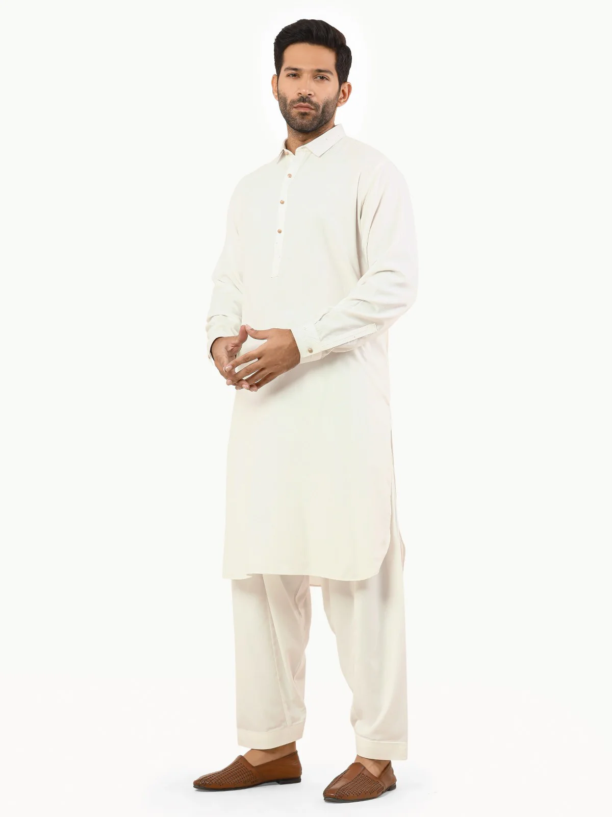 Men's White Shalwar Kameez - EMTSW22S-99240 - Image 3