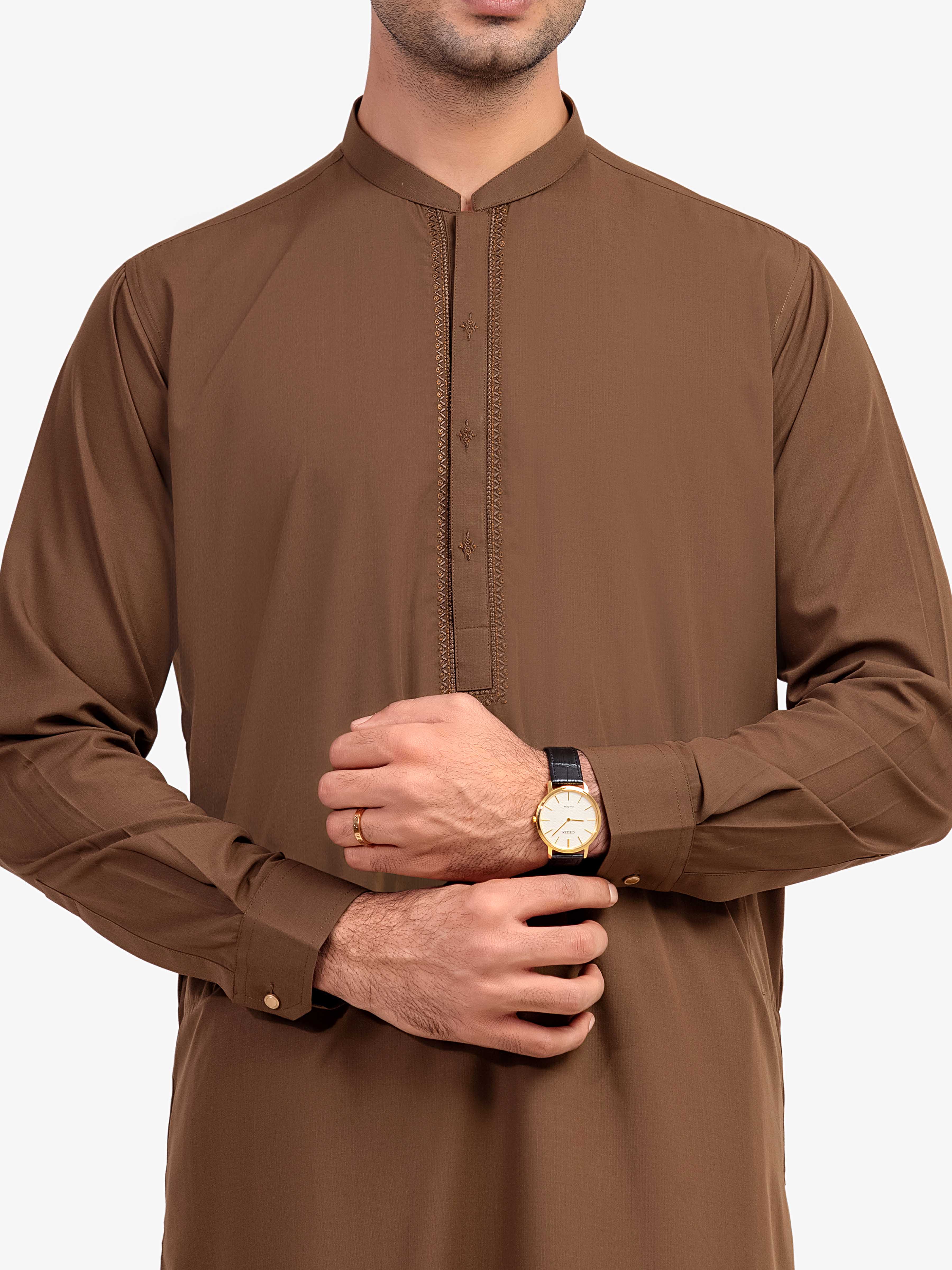 Men's Army Green Shalwar Kameez - EMTKS5-41172 - Image 2
