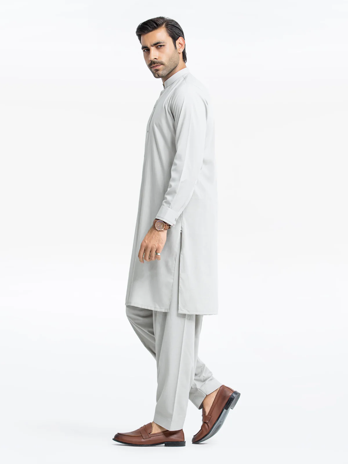 Men's Ash Grey Shalwar Kameez - EMTKST24-99431 - Image 3