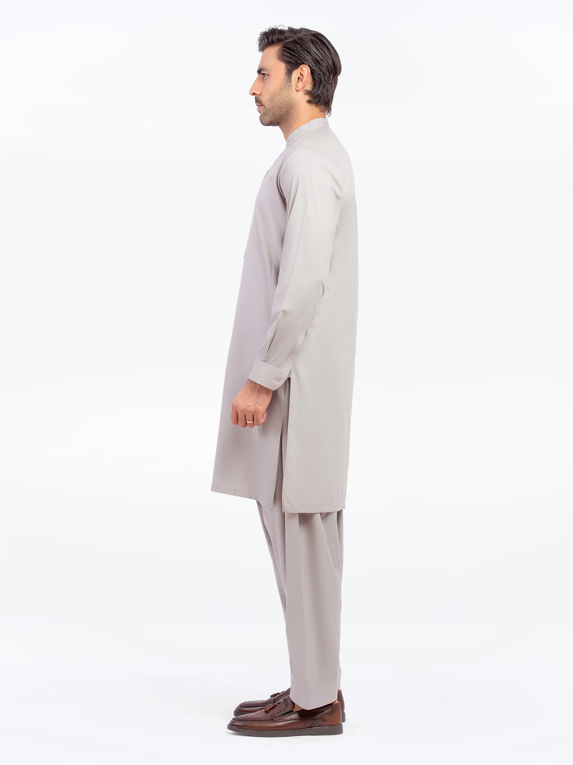 Men's Ash Grey Shalwar Kameez - EMTKST5-99566 - Image 3