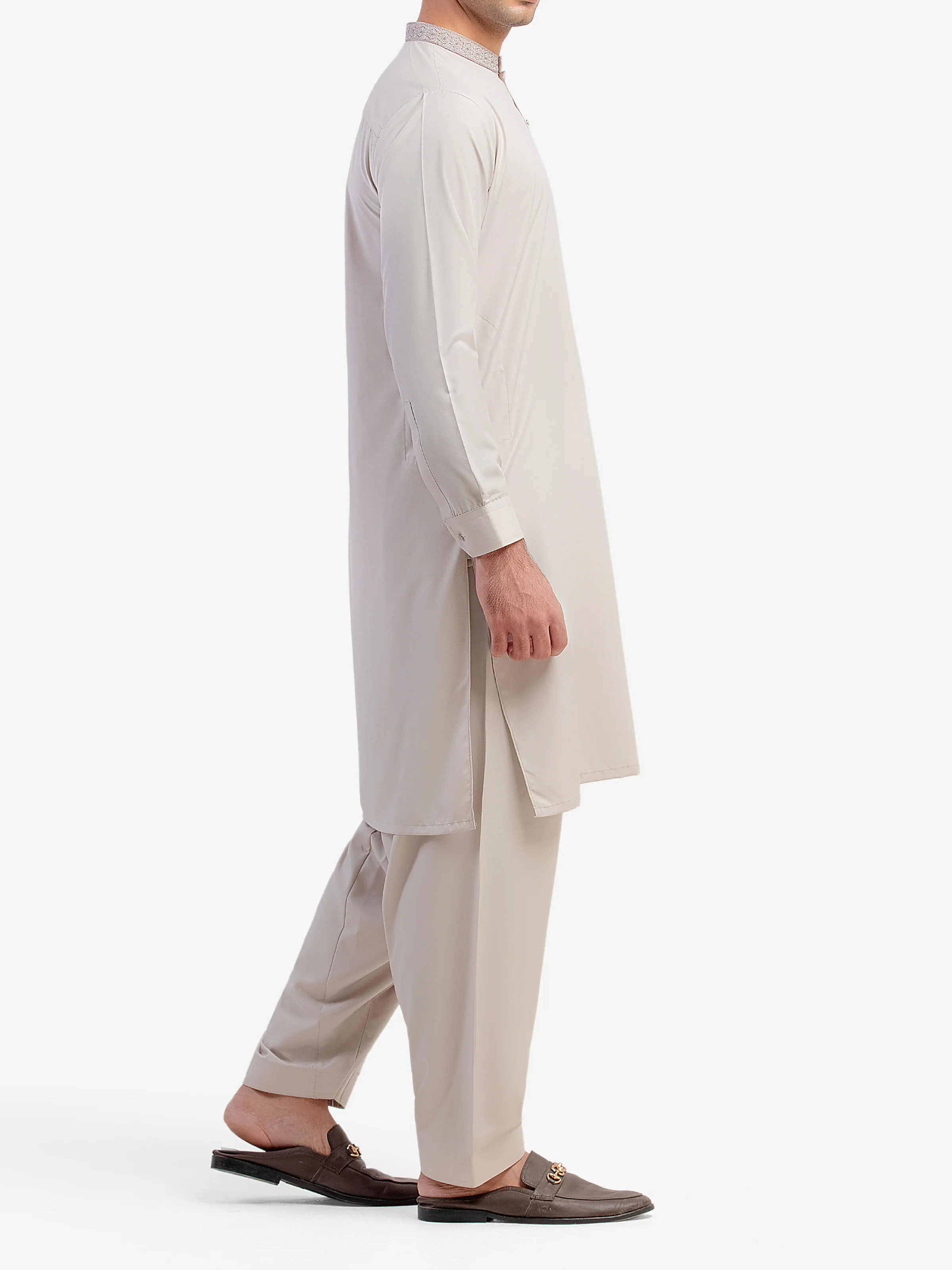 Men's Ash Grey Shalwar Kameez - EMTKST5-99578 - Image 5