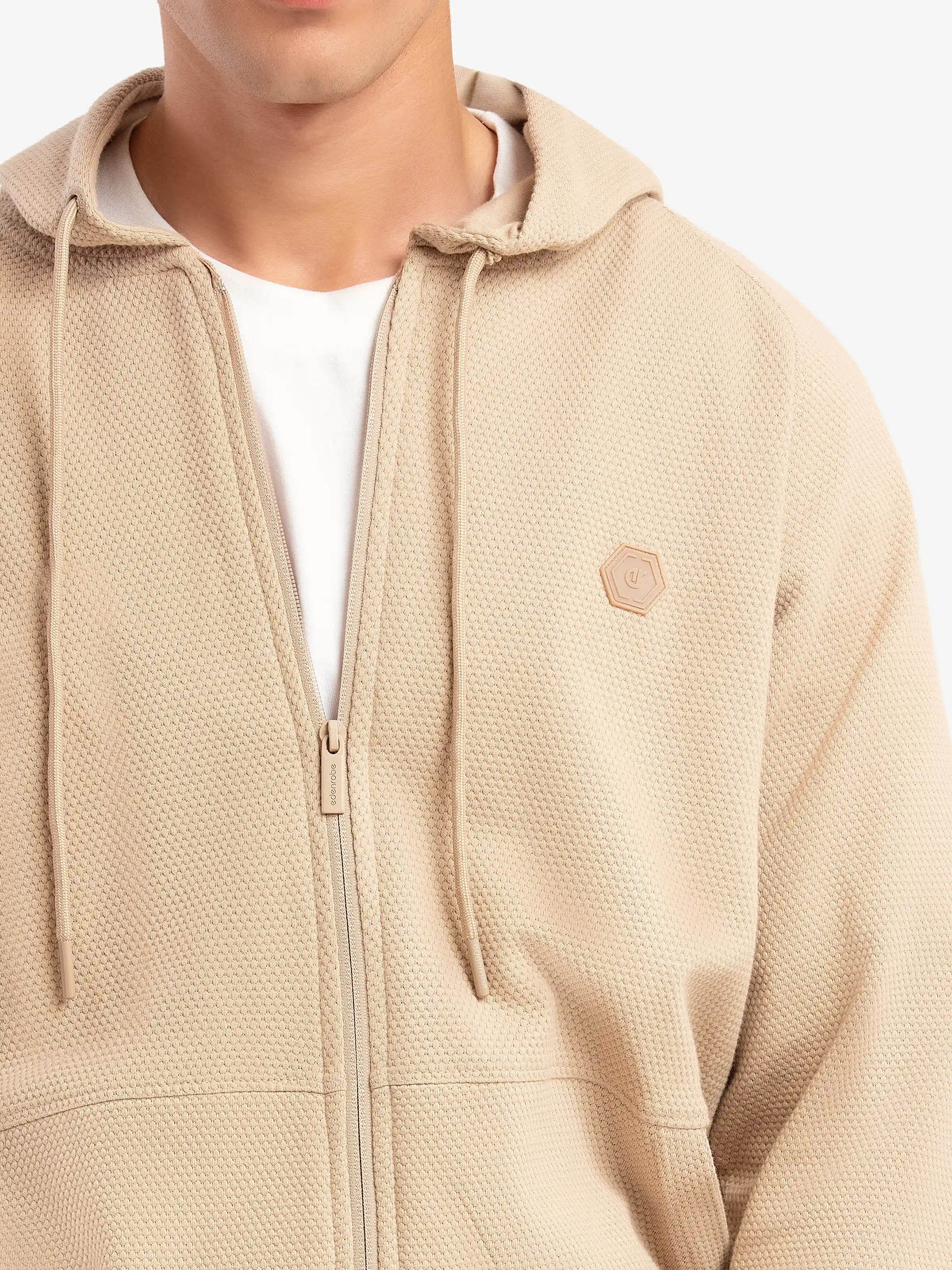 Men's Beige Hoodie - EMTH5-009 - Image 3