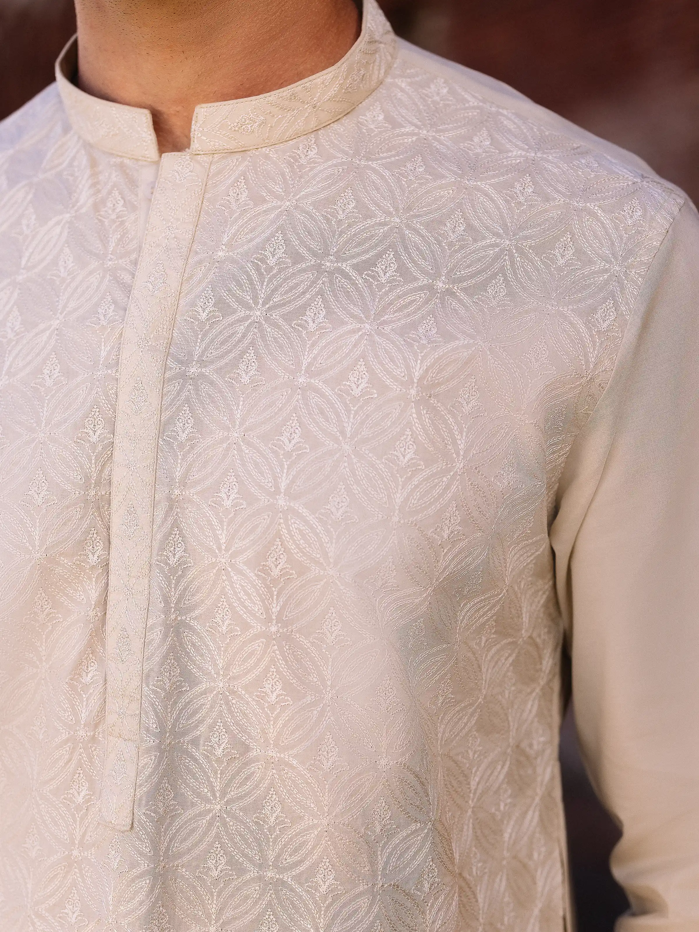 Men's Beige Kurta - EMTK25-99492 - Image 5