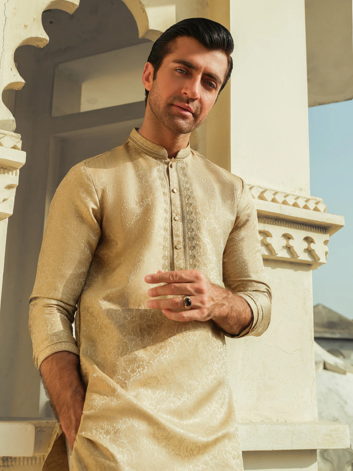 Men's Beige Kurta - EMTKC23-110 - Image 2